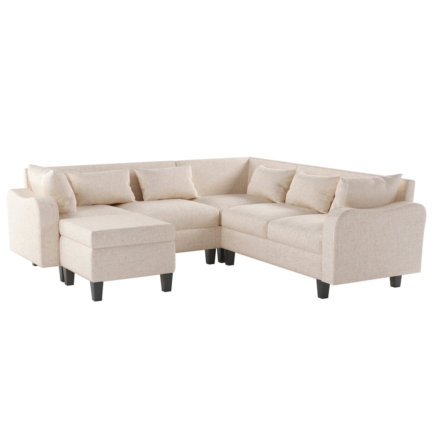 Melysen 87" Modern Sectional Sofa with coffee table ,6-Seat Couch Set with Storage Ottoman ,Beige