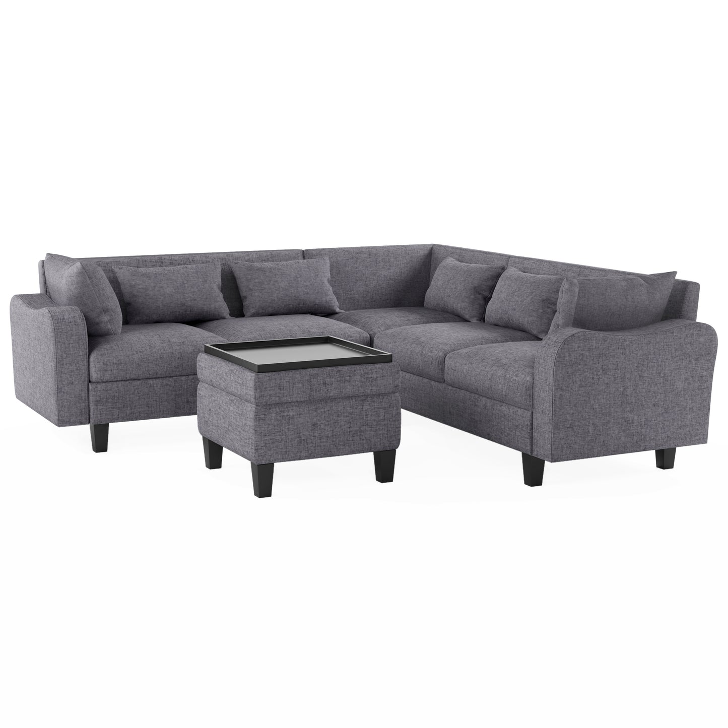 Melysen 87" Modern Sectional Sofa with coffee table ,6-Seat Couch Set with Storage Ottoman ,Gray