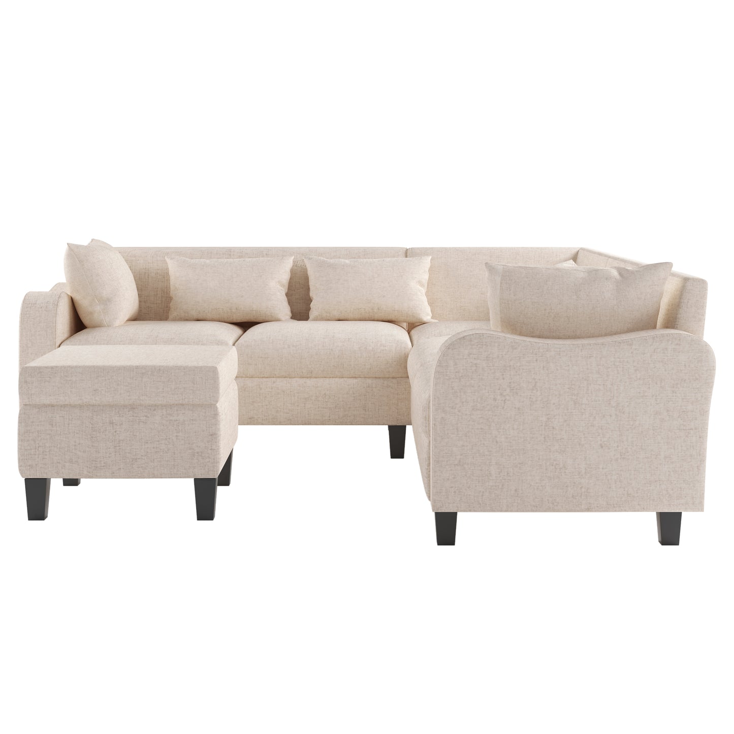 Melysen 87" Modern Sectional Sofa with coffee table ,6-Seat Couch Set with Storage Ottoman ,Beige