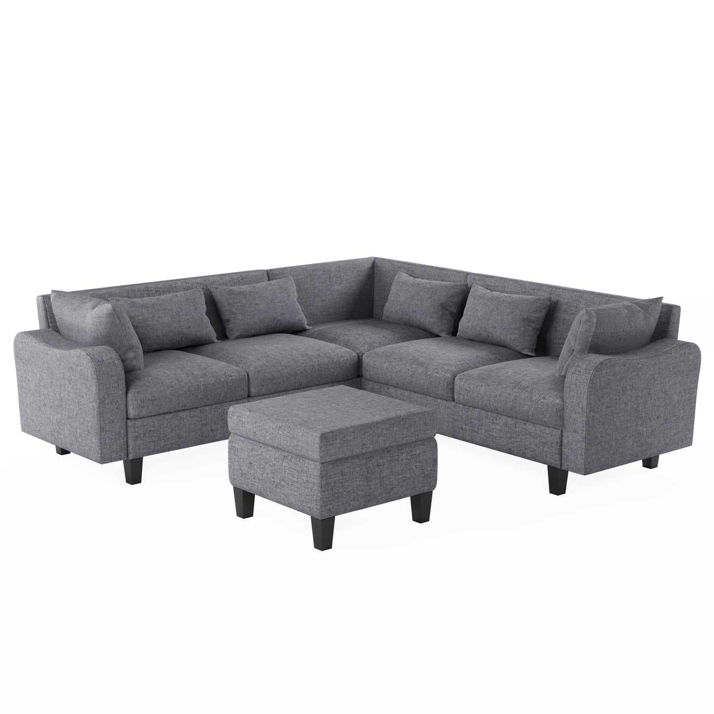 Melysen 87" Modern Sectional Sofa with coffee table ,6-Seat Couch Set with Storage Ottoman ,Gray