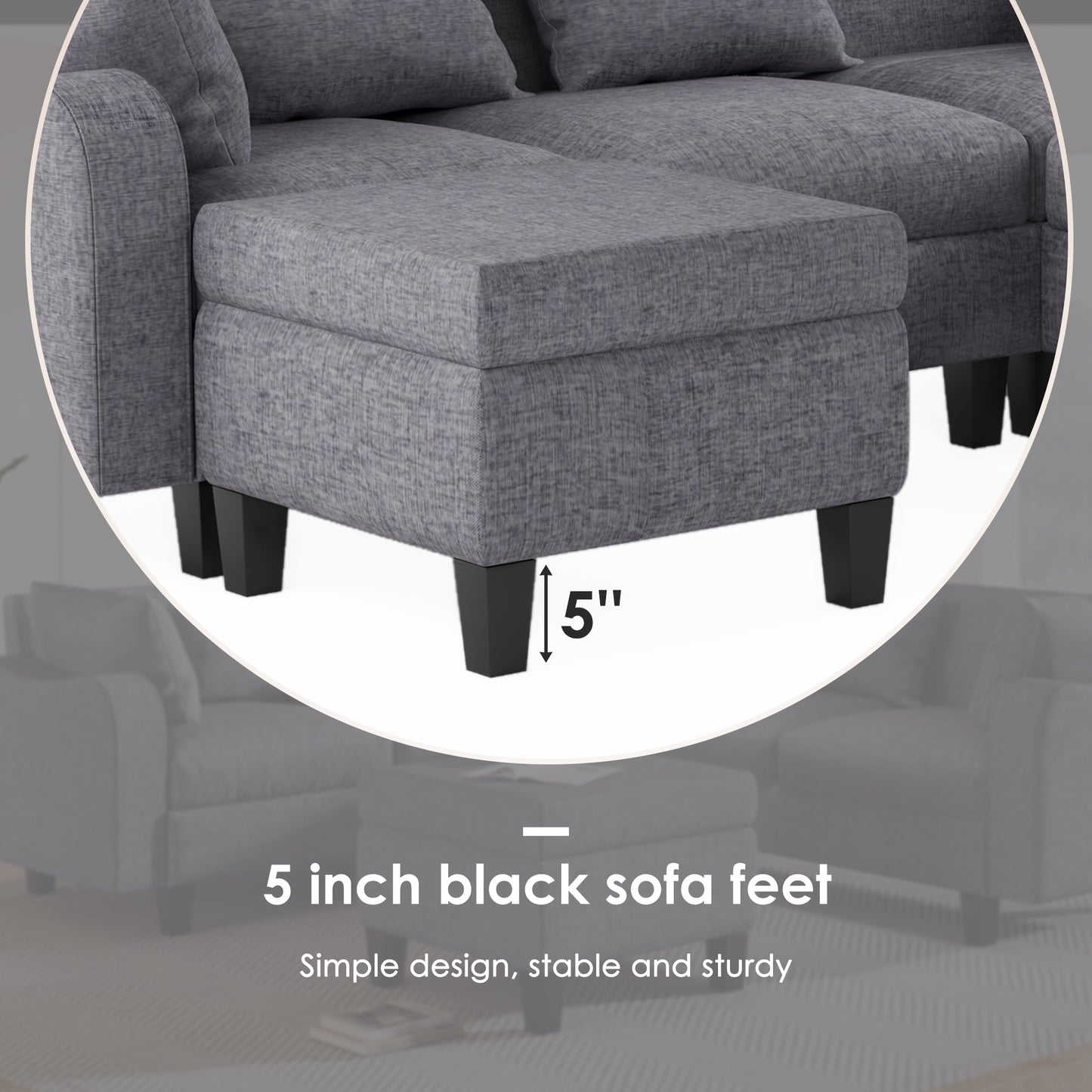 Melysen 87" Modern Sectional Sofa with coffee table ,6-Seat Couch Set with Storage Ottoman ,Gray