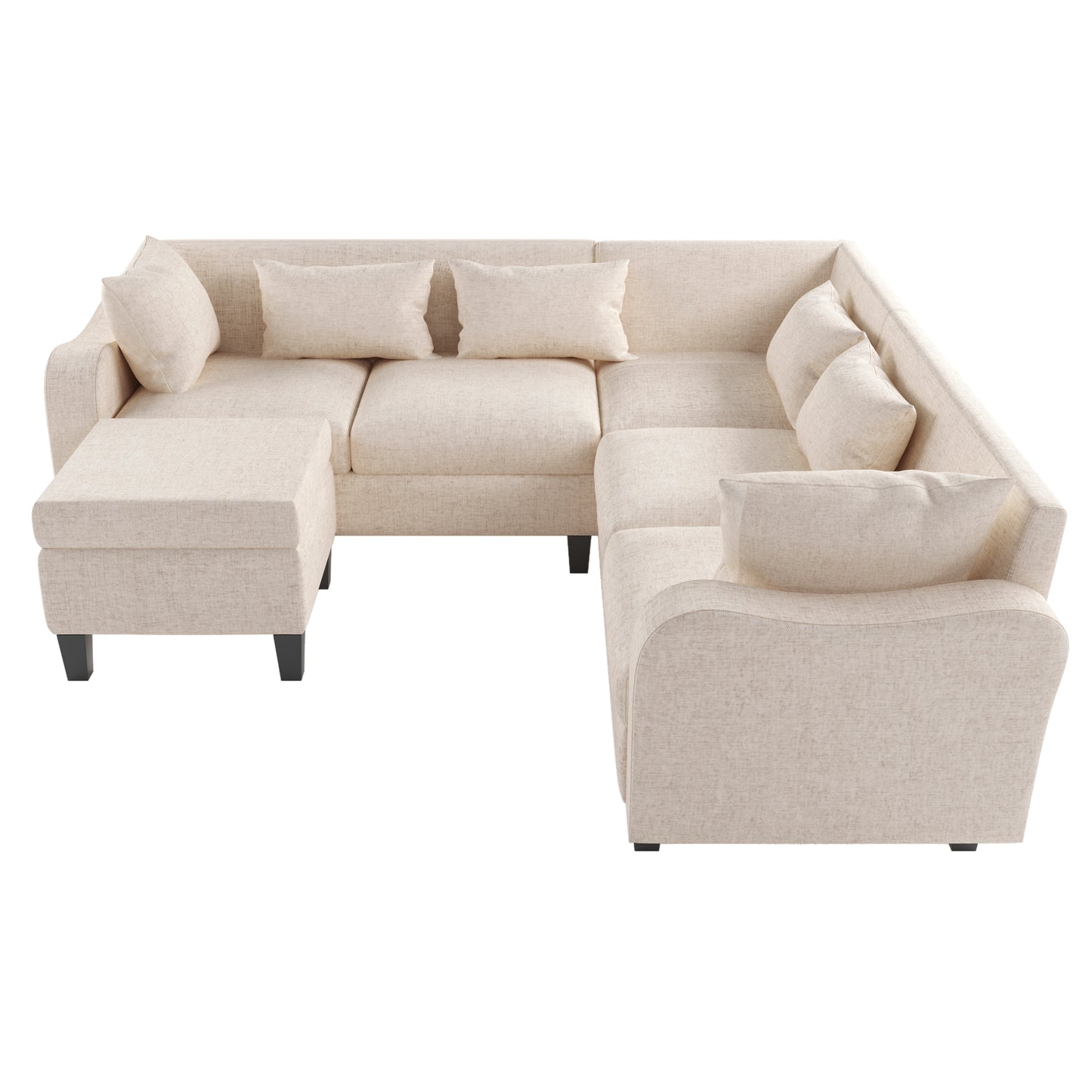 Melysen 87" Modern Sectional Sofa with coffee table ,6-Seat Couch Set with Storage Ottoman ,Beige