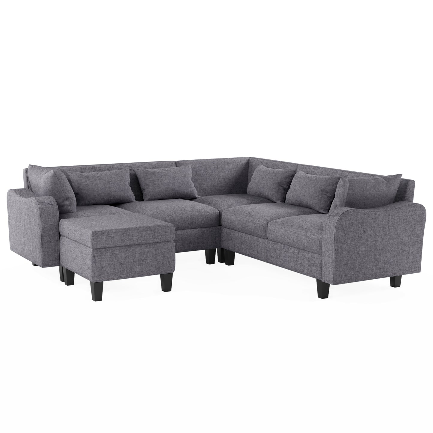 Melysen 87" Modern Sectional Sofa with coffee table ,6-Seat Couch Set with Storage Ottoman ,Gray