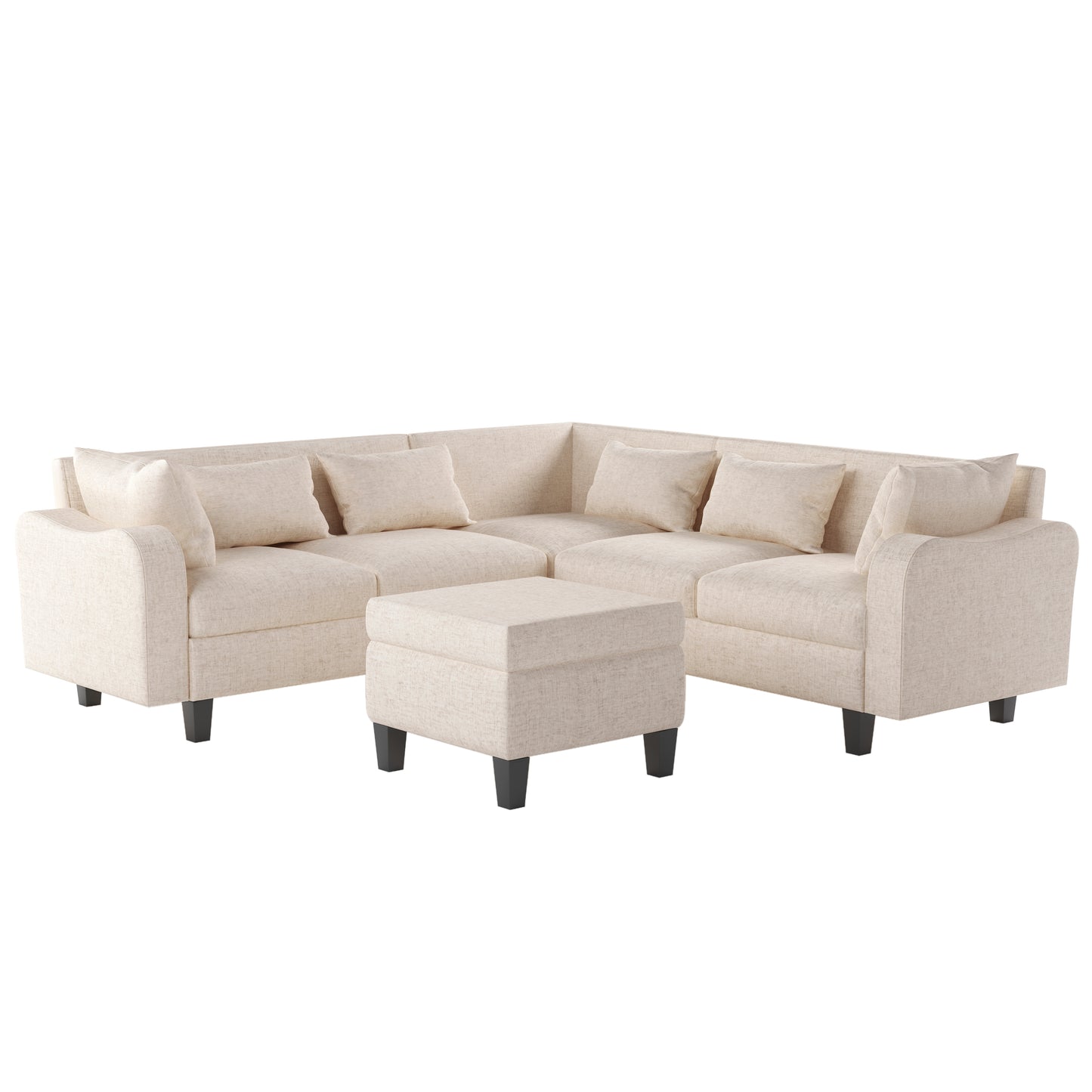 Melysen 87" Modern Sectional Sofa with coffee table ,6-Seat Couch Set with Storage Ottoman ,Beige