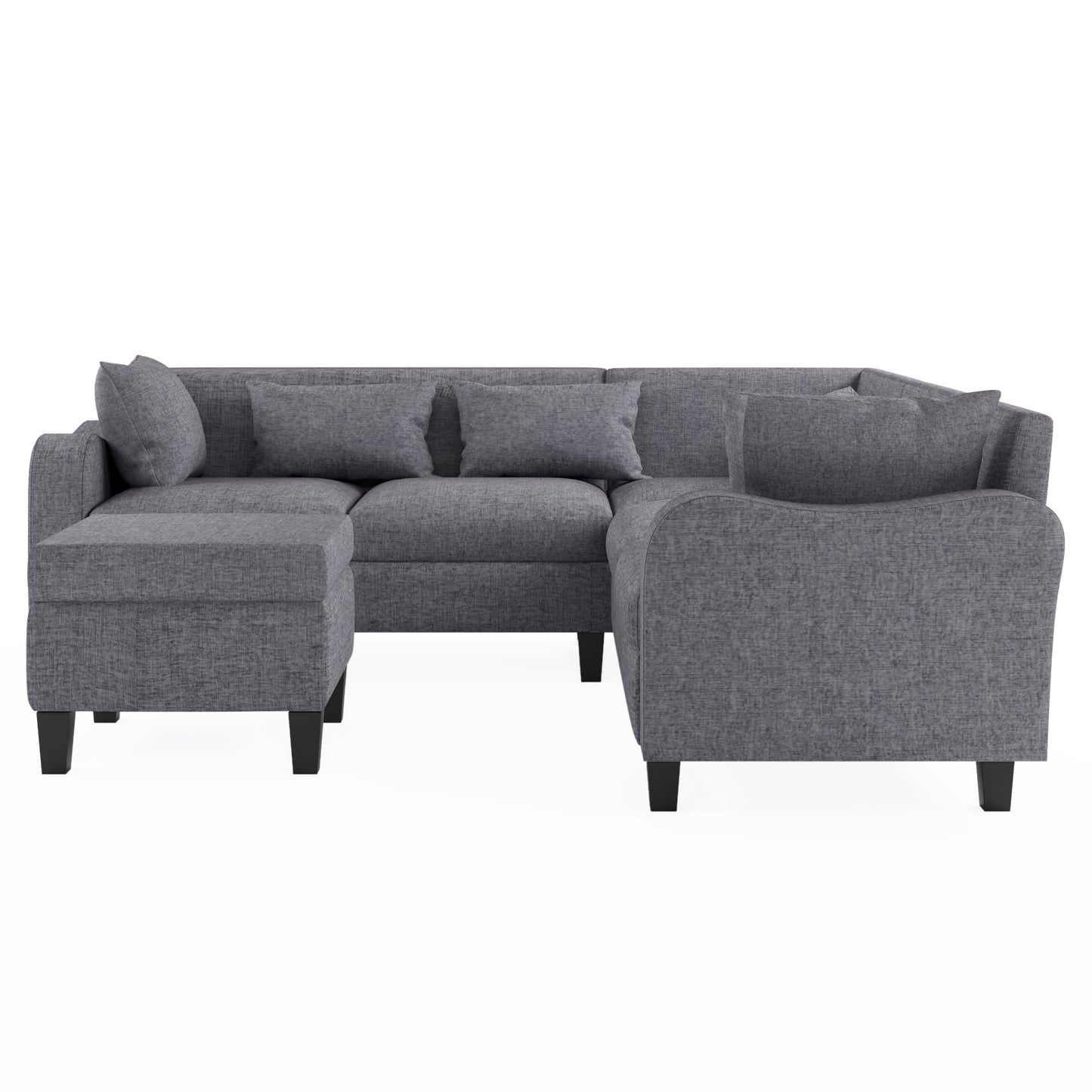 Melysen 87" Modern Sectional Sofa with coffee table ,6-Seat Couch Set with Storage Ottoman ,Gray