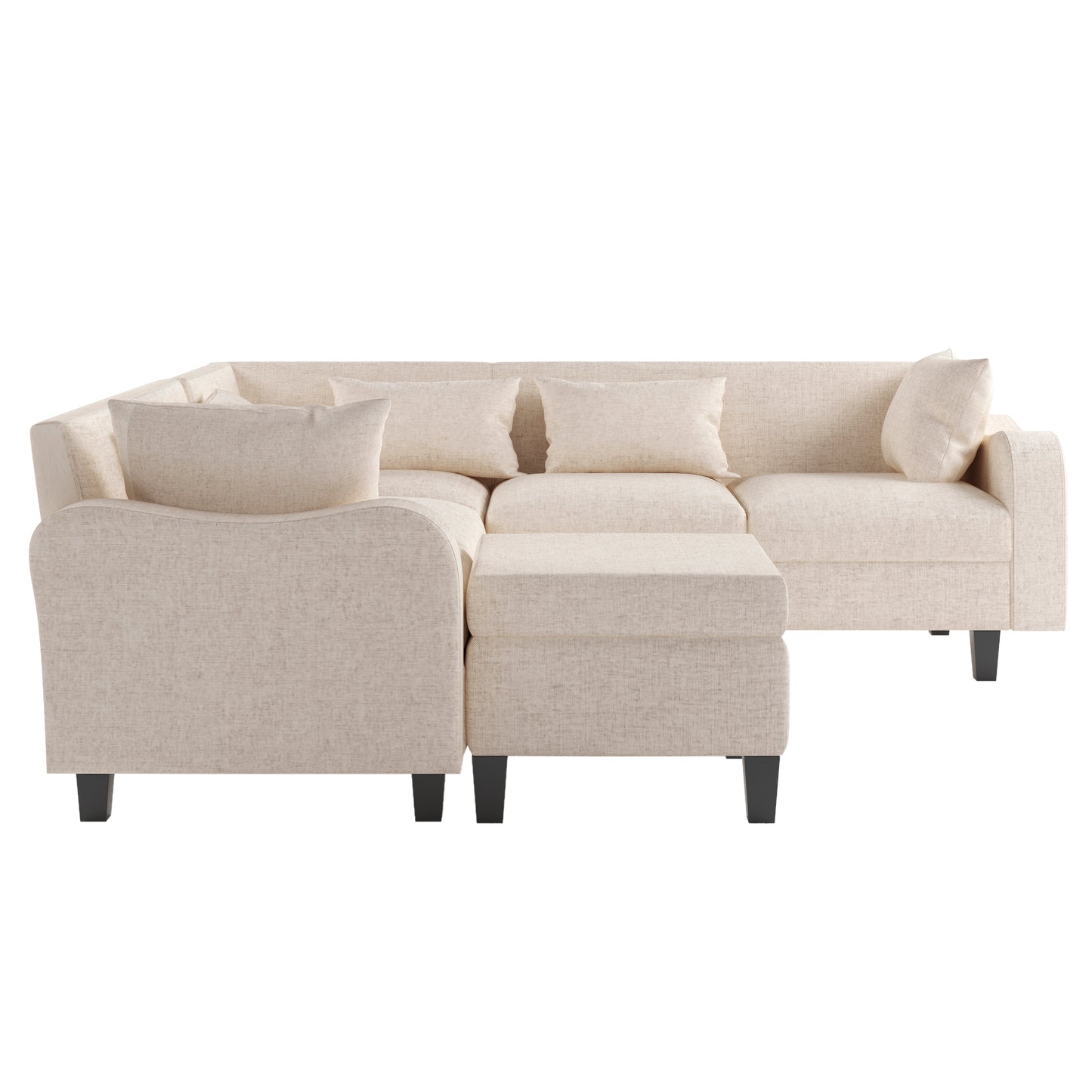 Melysen 87" Modern Sectional Sofa with coffee table ,6-Seat Couch Set with Storage Ottoman ,Beige