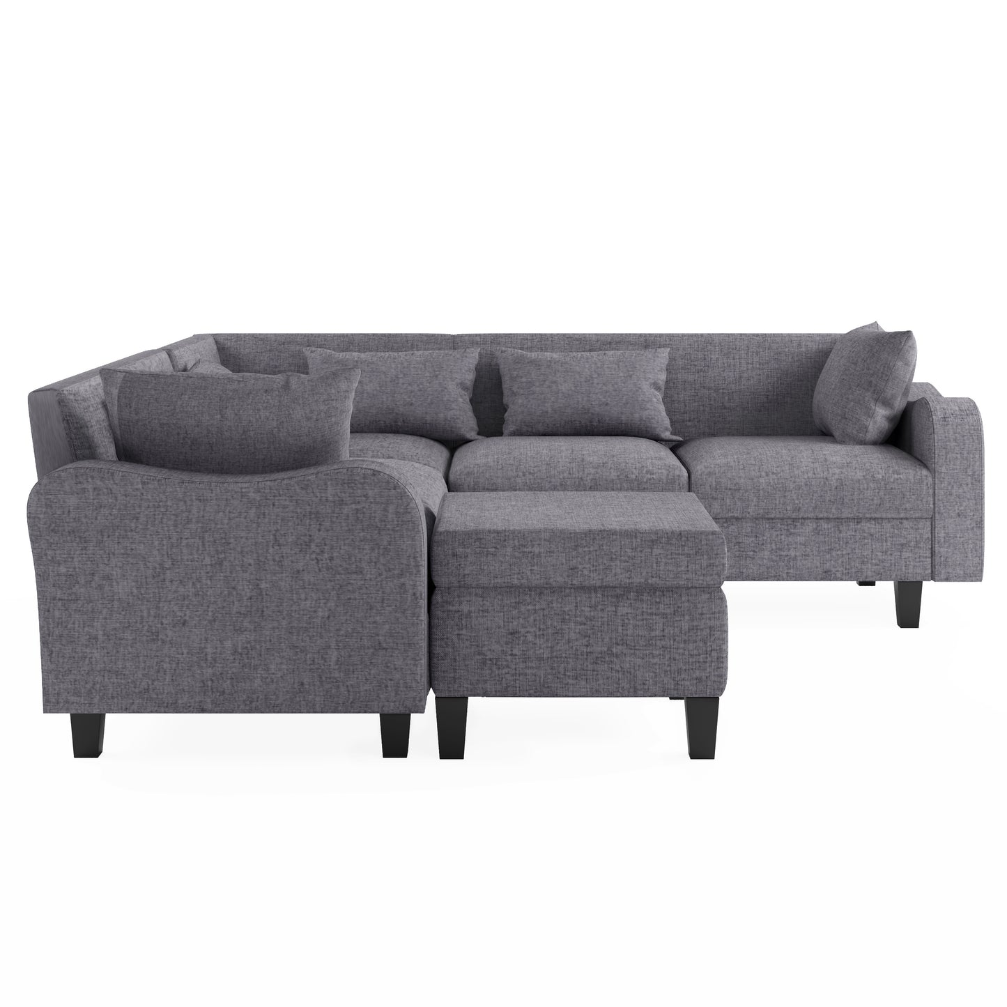 Melysen 87" Modern Sectional Sofa with coffee table ,6-Seat Couch Set with Storage Ottoman ,Gray