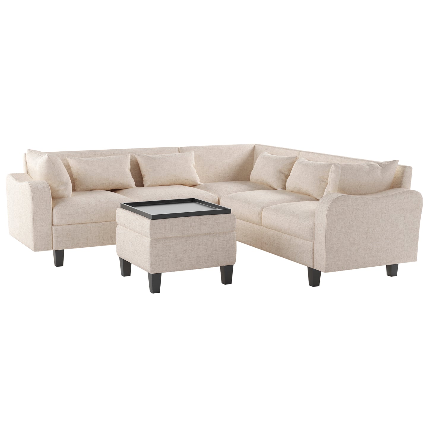 Melysen 87" Modern Sectional Sofa with coffee table ,6-Seat Couch Set with Storage Ottoman ,Beige