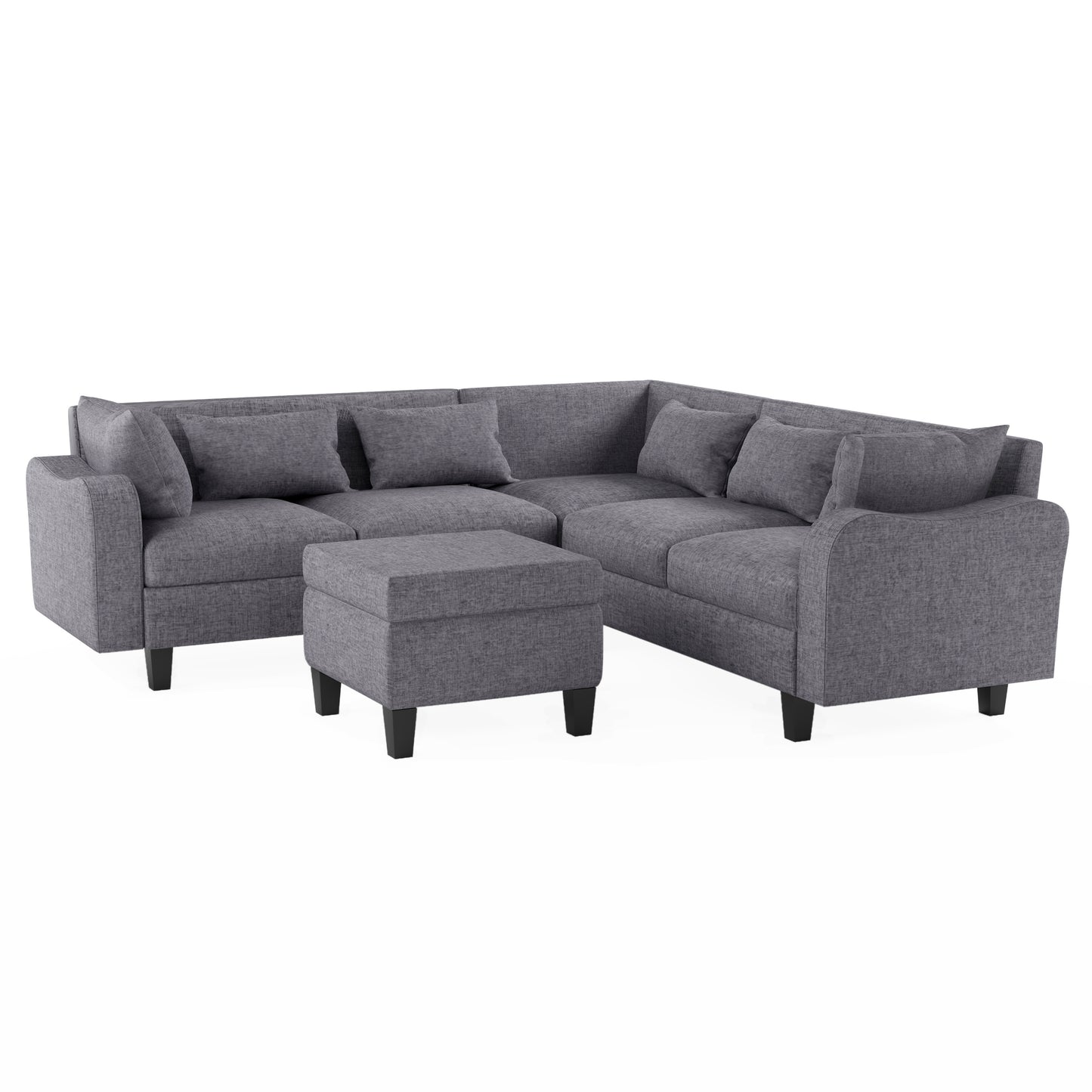 Melysen 87" Modern Sectional Sofa with coffee table ,6-Seat Couch Set with Storage Ottoman ,Gray