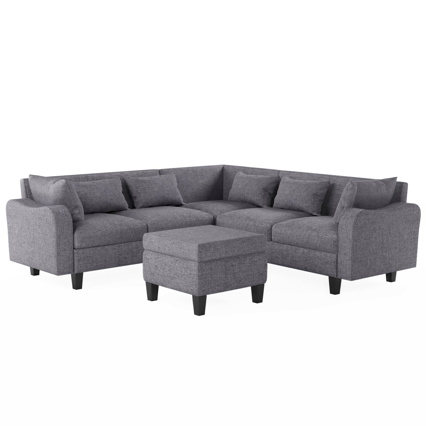 Melysen 87" Modern Sectional Sofa with coffee table ,6-Seat Couch Set with Storage Ottoman ,Gray