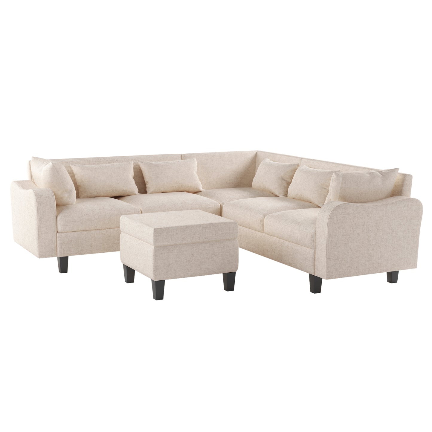 Melysen 87" Modern Sectional Sofa with coffee table ,6-Seat Couch Set with Storage Ottoman ,Beige