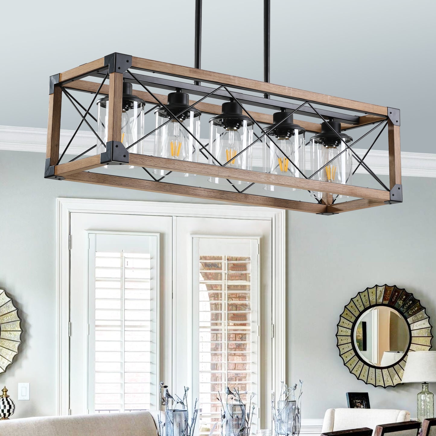 5-Light Retro Farmhouse Chandelier For Kitchen, Living room, Dining room(No Bulbs)