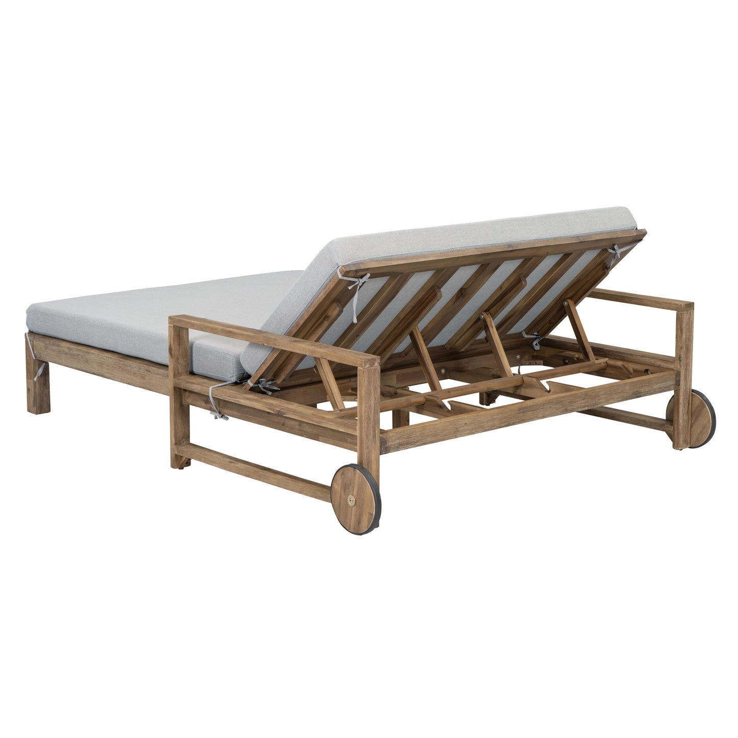 Melysen 1-Piece Farmhouse-styled Wooden Outdoor Sunbed for Ultimate Relaxation Outdoor Daybed Seating 2 People for Poolside, Garden and Backyard (Grey)