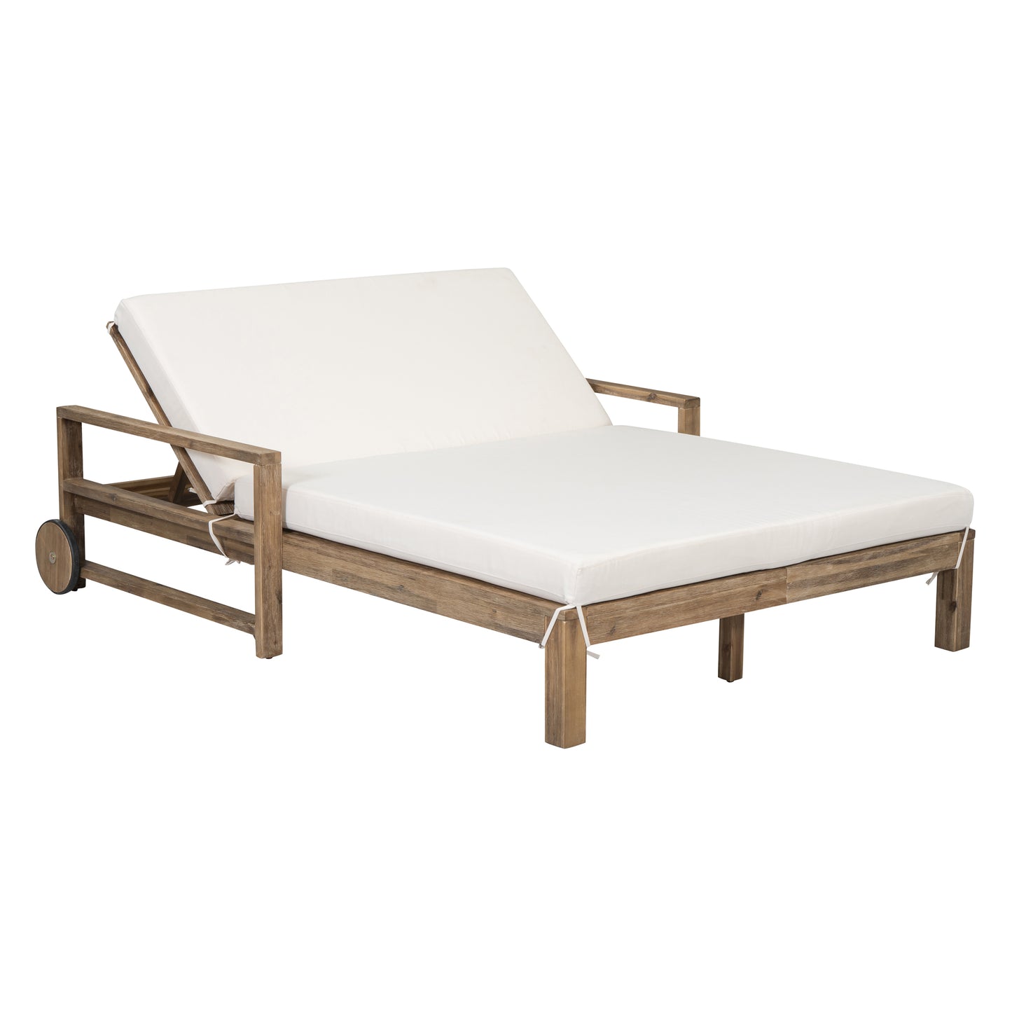 Melysen 1-Piece Farmhouse-styled Wooden Outdoor Sunbed for Ultimate Relaxation Outdoor Daybed Seating 2 People for Poolside, Garden and Backyard (Beige)