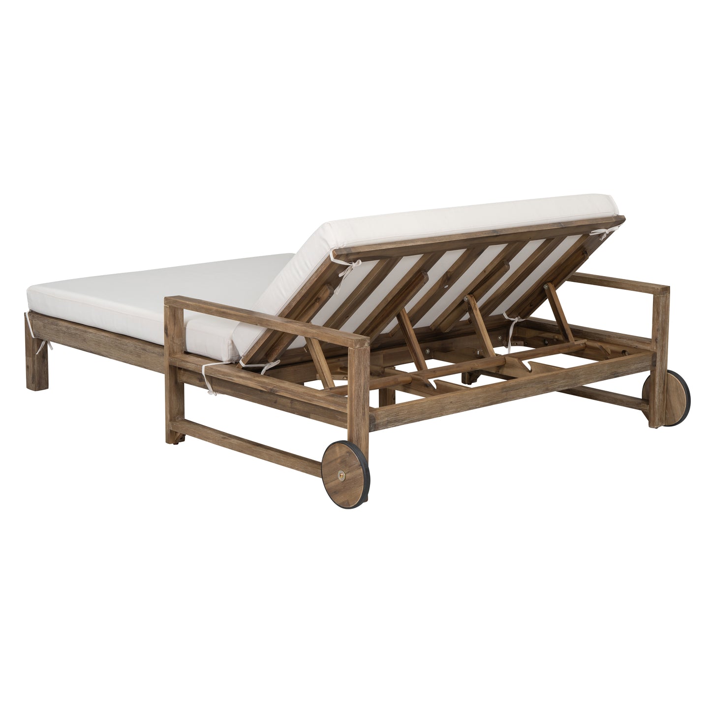 Melysen 1-Piece Farmhouse-styled Wooden Outdoor Sunbed for Ultimate Relaxation Outdoor Daybed Seating 2 People for Poolside, Garden and Backyard (Beige)