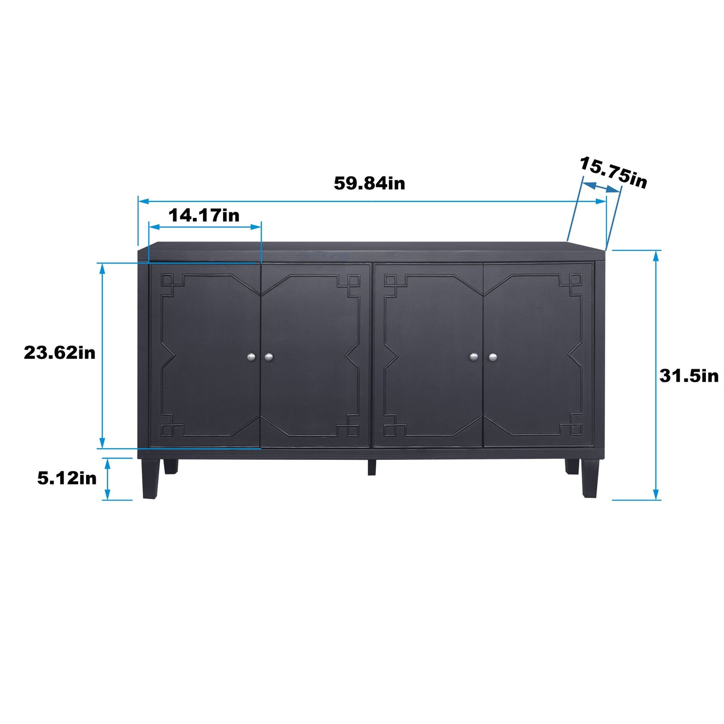 Melysen Accent Cabinet 4 Door Wooden Cabinet Sideboard Buffet Server Cabinet Storage Cabinet,Matte Black