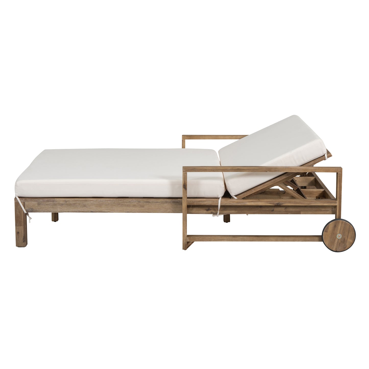 Melysen 1-Piece Farmhouse-styled Wooden Outdoor Sunbed for Ultimate Relaxation Outdoor Daybed Seating 2 People for Poolside, Garden and Backyard (Beige)