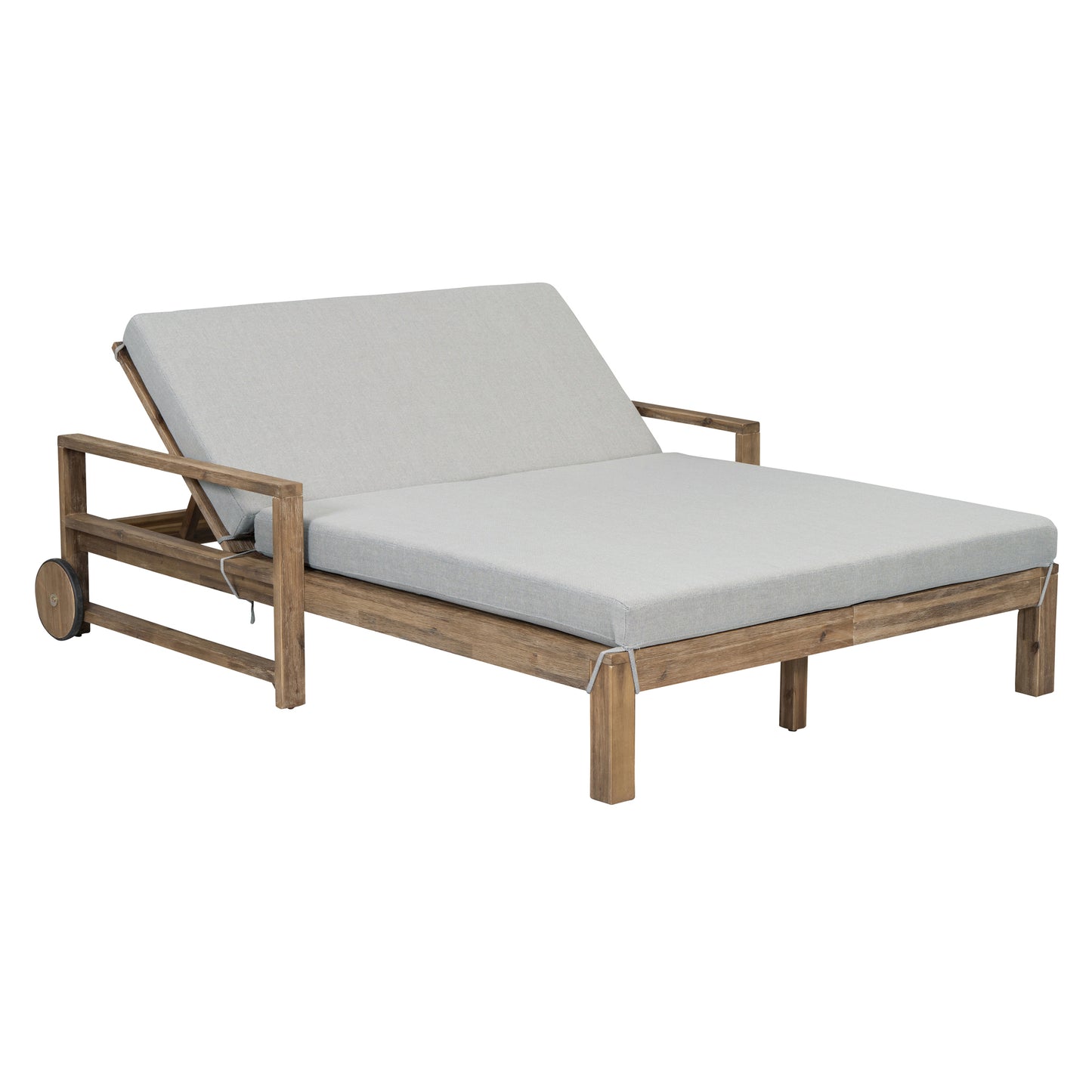 Melysen 1-Piece Farmhouse-styled Wooden Outdoor Sunbed for Ultimate Relaxation Outdoor Daybed Seating 2 People for Poolside, Garden and Backyard (Grey)