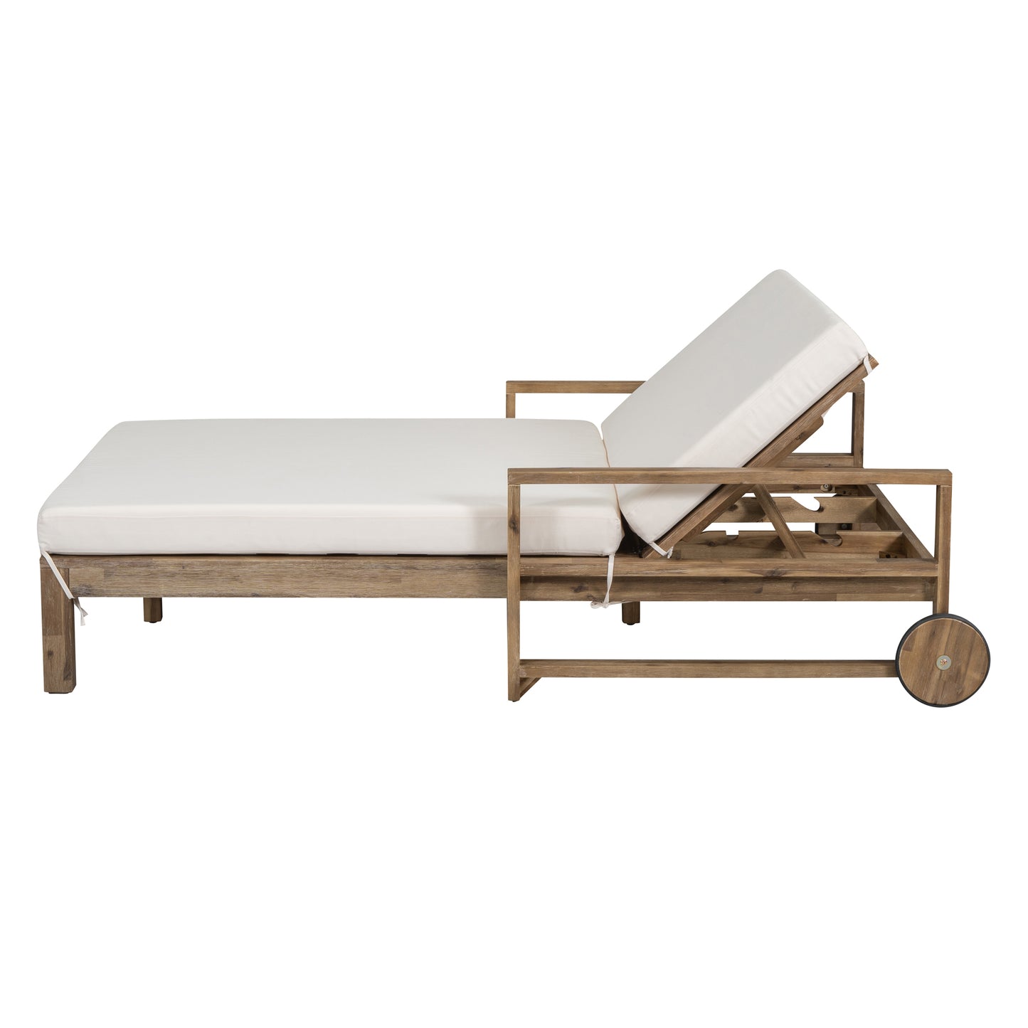 Melysen 1-Piece Farmhouse-styled Wooden Outdoor Sunbed for Ultimate Relaxation Outdoor Daybed Seating 2 People for Poolside, Garden and Backyard (Beige)