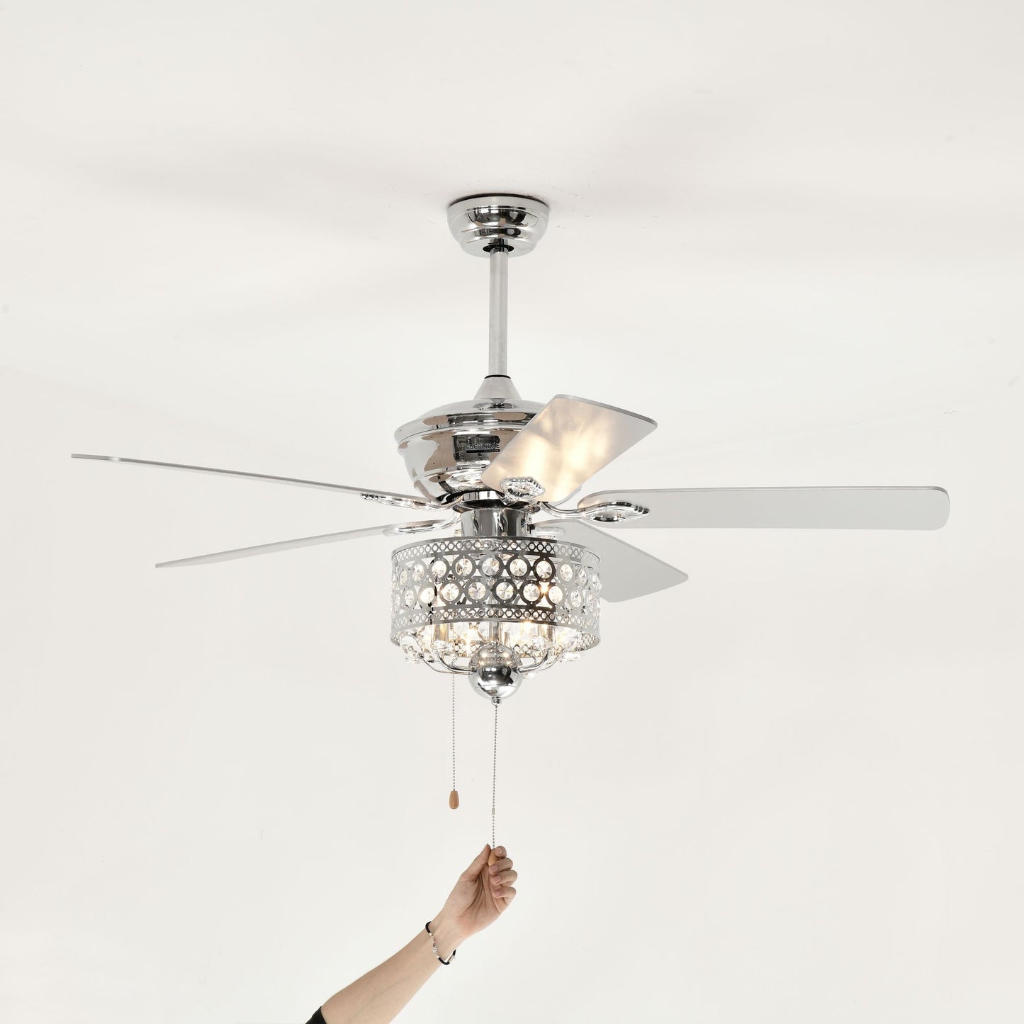 Melysen 52-inch Indoor Ceiling Fan with Pull Chain,Reversible AC motors , Pull Chain-Chrome (No Include Bulb)