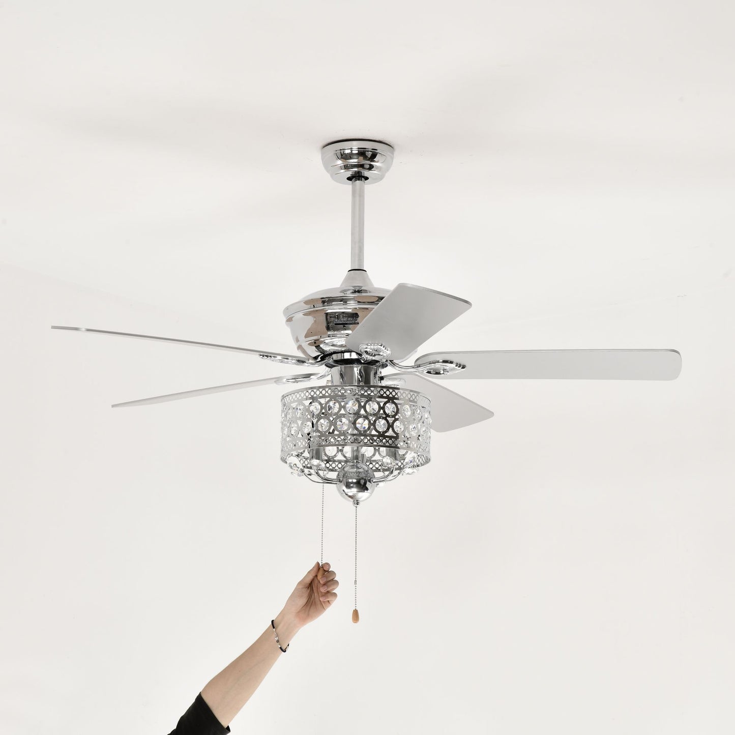 Melysen 52-inch Indoor Ceiling Fan with Pull Chain,Reversible AC motors , Pull Chain-Chrome (No Include Bulb)