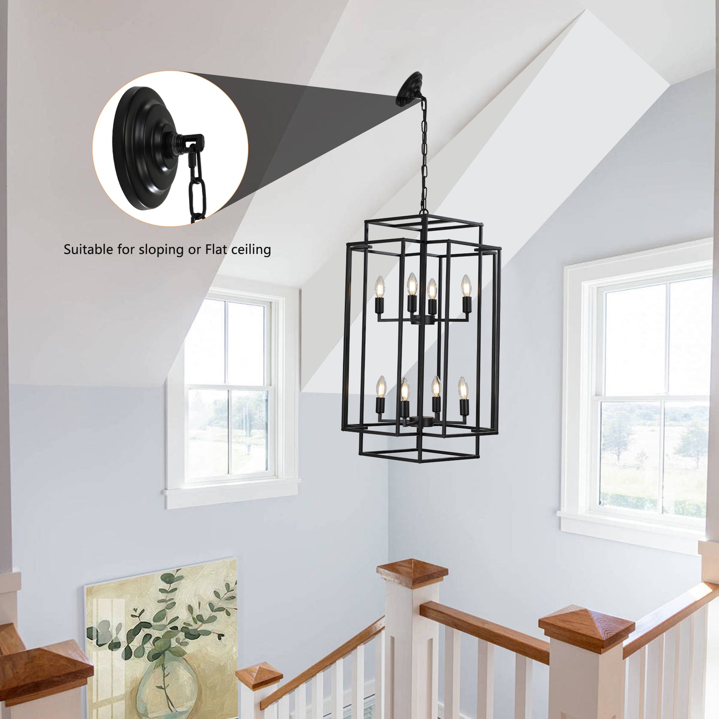 8-Lights Lantern Tiered Pendant Light Fixtures(No Bulbs)