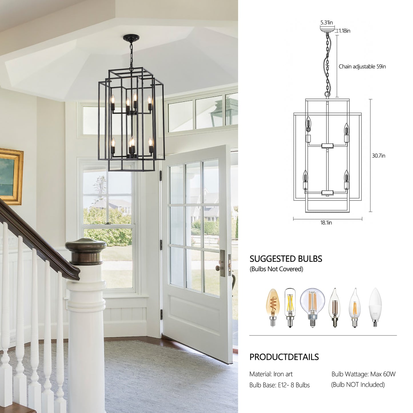 8-Lights Lantern Tiered Pendant Light Fixtures(No Bulbs)