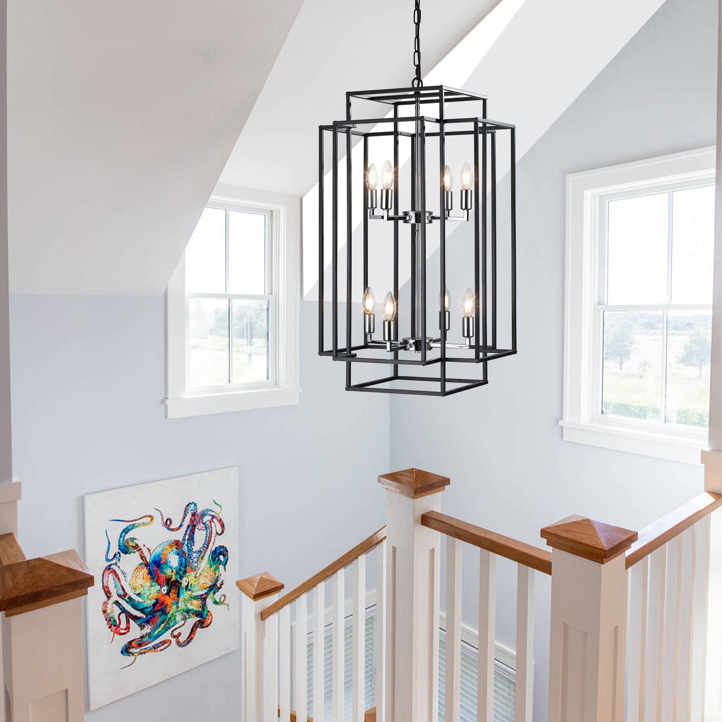 8-Lights Lantern Tiered Pendant Light Fixtures(No Bulbs)