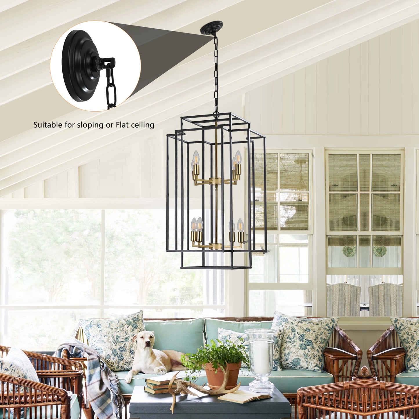 8-Lights Lantern Tiered Pendant Light Fixtures(No Bulbs)