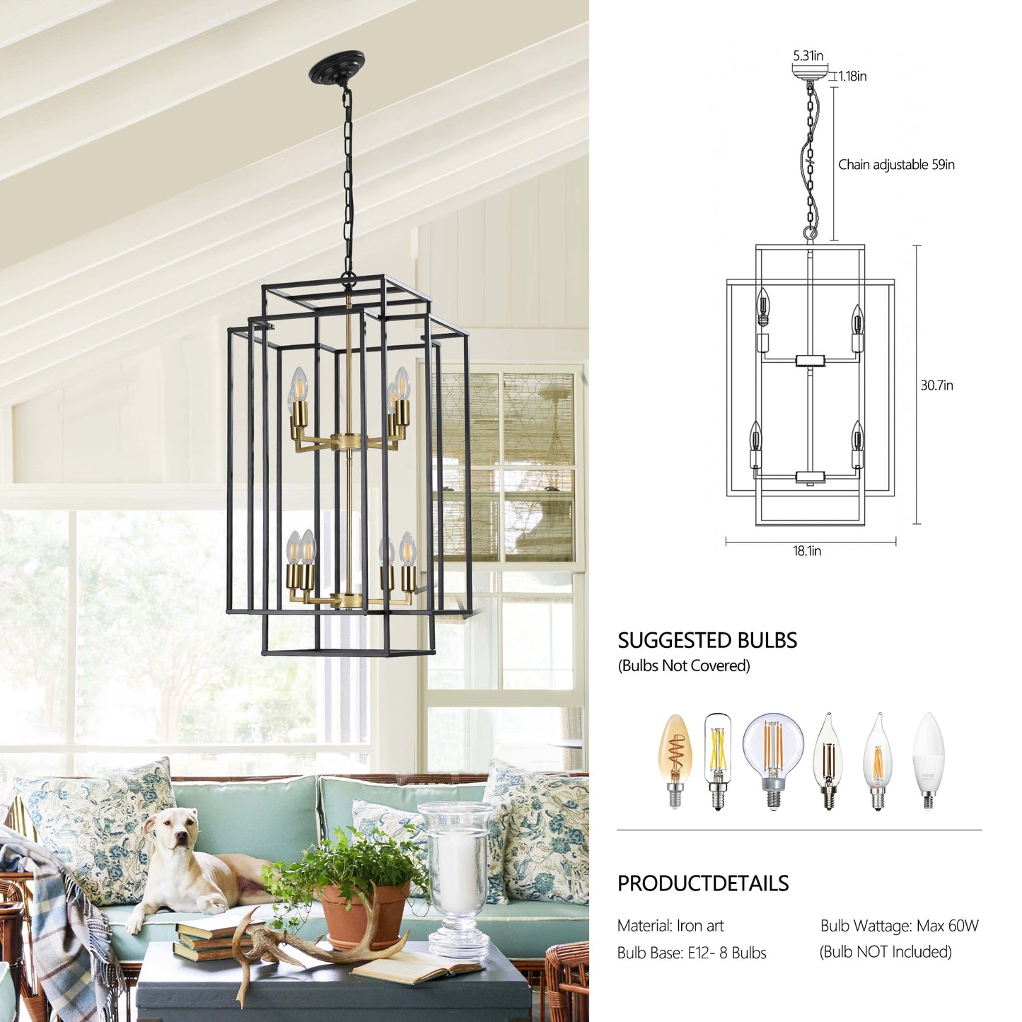 8-Lights Lantern Tiered Pendant Light Fixtures(No Bulbs)