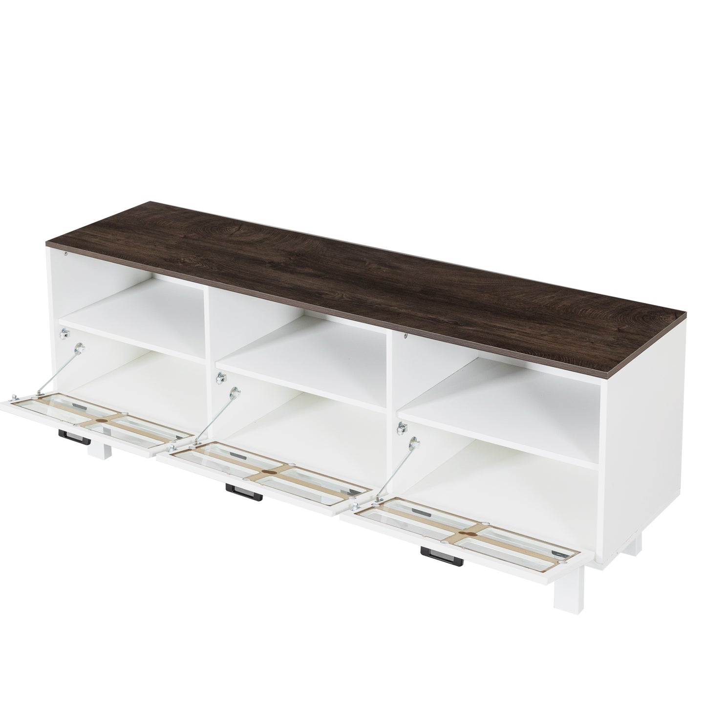 Melysen TV stand,TV cabinet,American country style TV lockers,The toughened glass door panel,Metal handles,birch legs,Turn down the drawer,White+gray