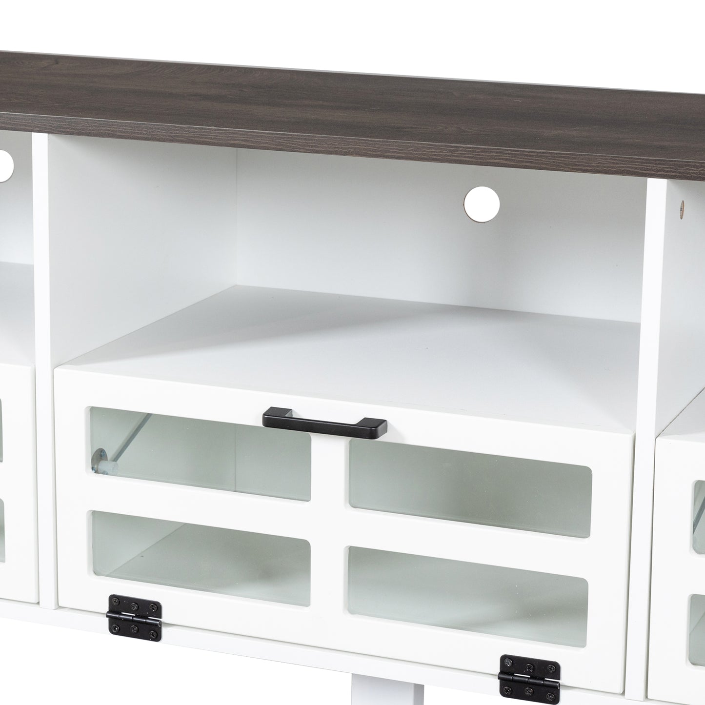 Melysen TV stand,TV cabinet,American country style TV lockers,The toughened glass door panel,Metal handles,birch legs,Turn down the drawer,White+gray