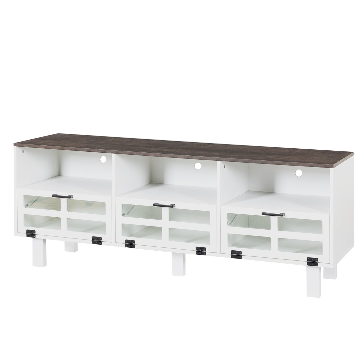 Melysen TV stand,TV cabinet,American country style TV lockers,The toughened glass door panel,Metal handles,birch legs,Turn down the drawer,White+gray