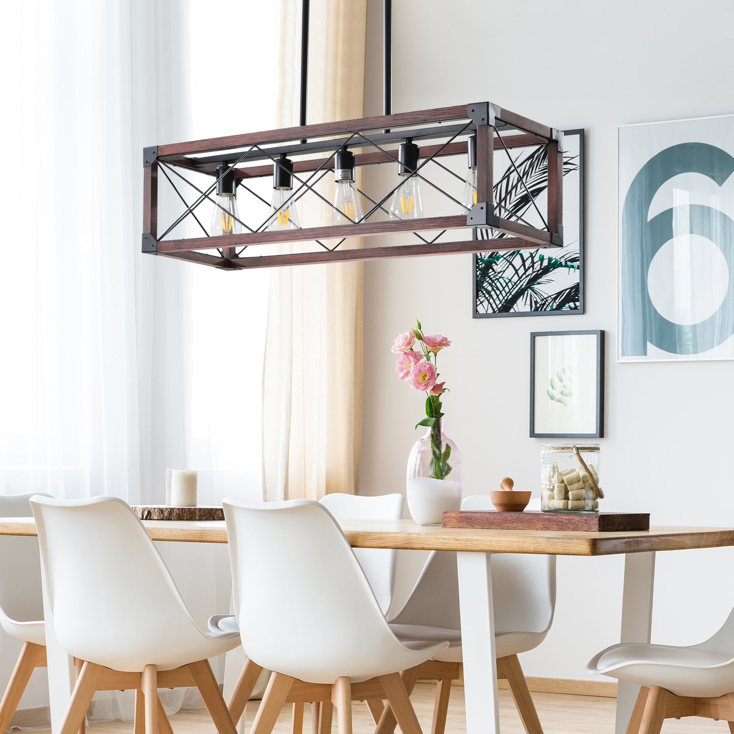 5-Light Retro Farmhouse Chandelier For Kitchen(No Bulbs)