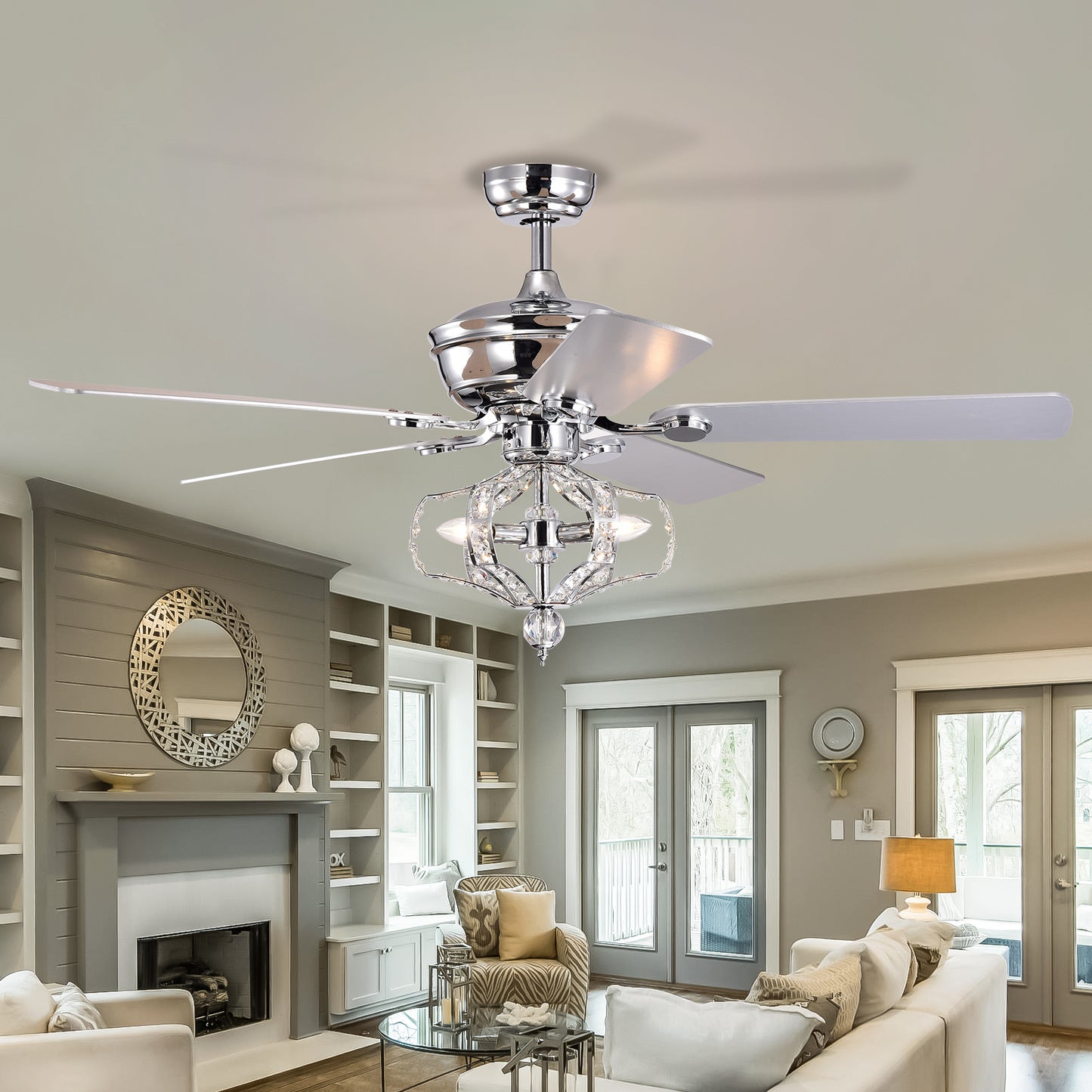 Melysen Crystal Ceiling Fan with Lights Fandelier Chandelier Reversible Blades 3 Wind Speeds Remote Control for Bedroom Living Dining Room Chrome 52 Inch