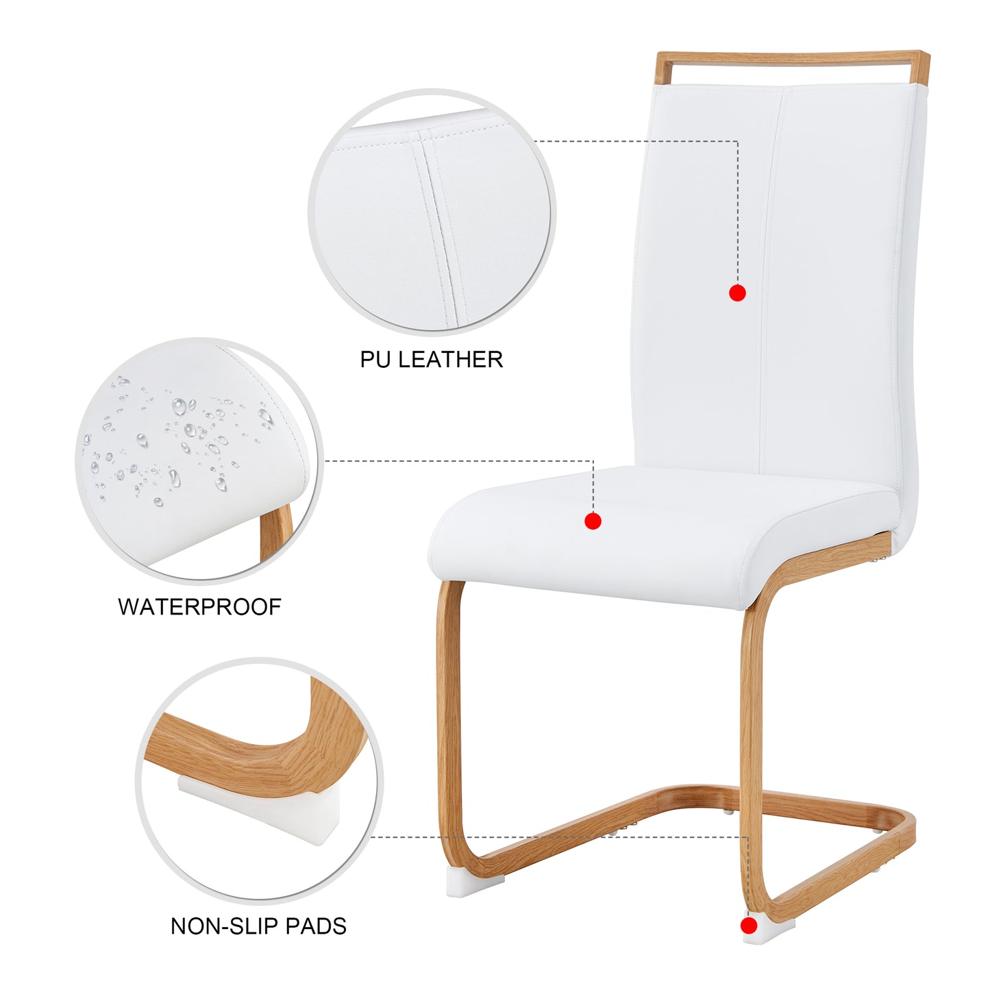 Melysen White Stone Burning Tabletop with Rubber Wooden Legs, Foldable Computer Desk, Foldable office Desk,4 Modern Pu Leather High Back Cushion Side Chair with Wood Grain Metal Legs