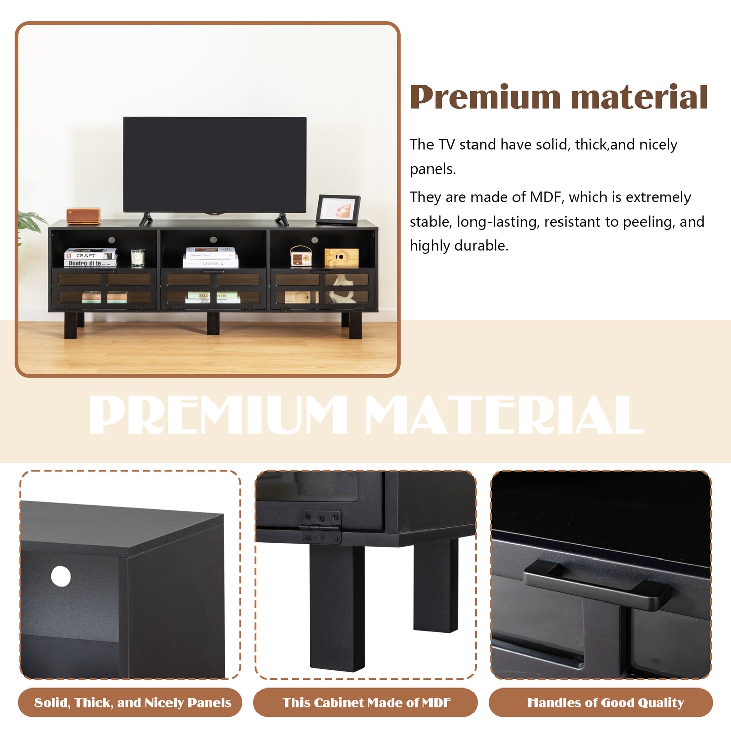 Melysen TV stand,TV cabinet,American country style TV lockers,The toughened glass door panel,Metal handles,birch legs,Turn down the drawer,Black