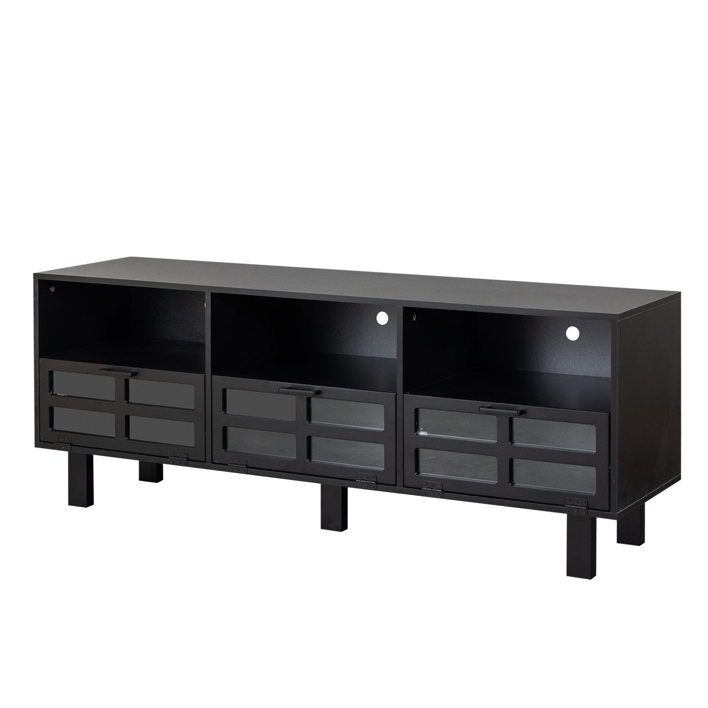 Melysen TV stand,TV cabinet,American country style TV lockers,The toughened glass door panel,Metal handles,birch legs,Turn down the drawer,Black