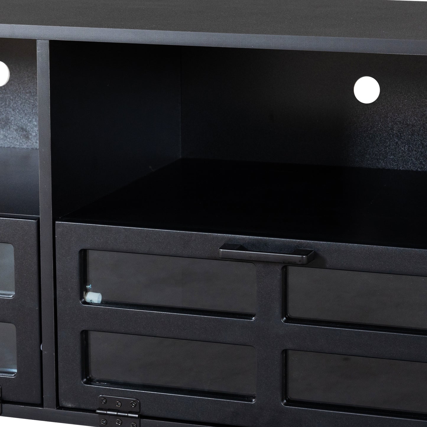 Melysen TV stand,TV cabinet,American country style TV lockers,The toughened glass door panel,Metal handles,birch legs,Turn down the drawer,Black