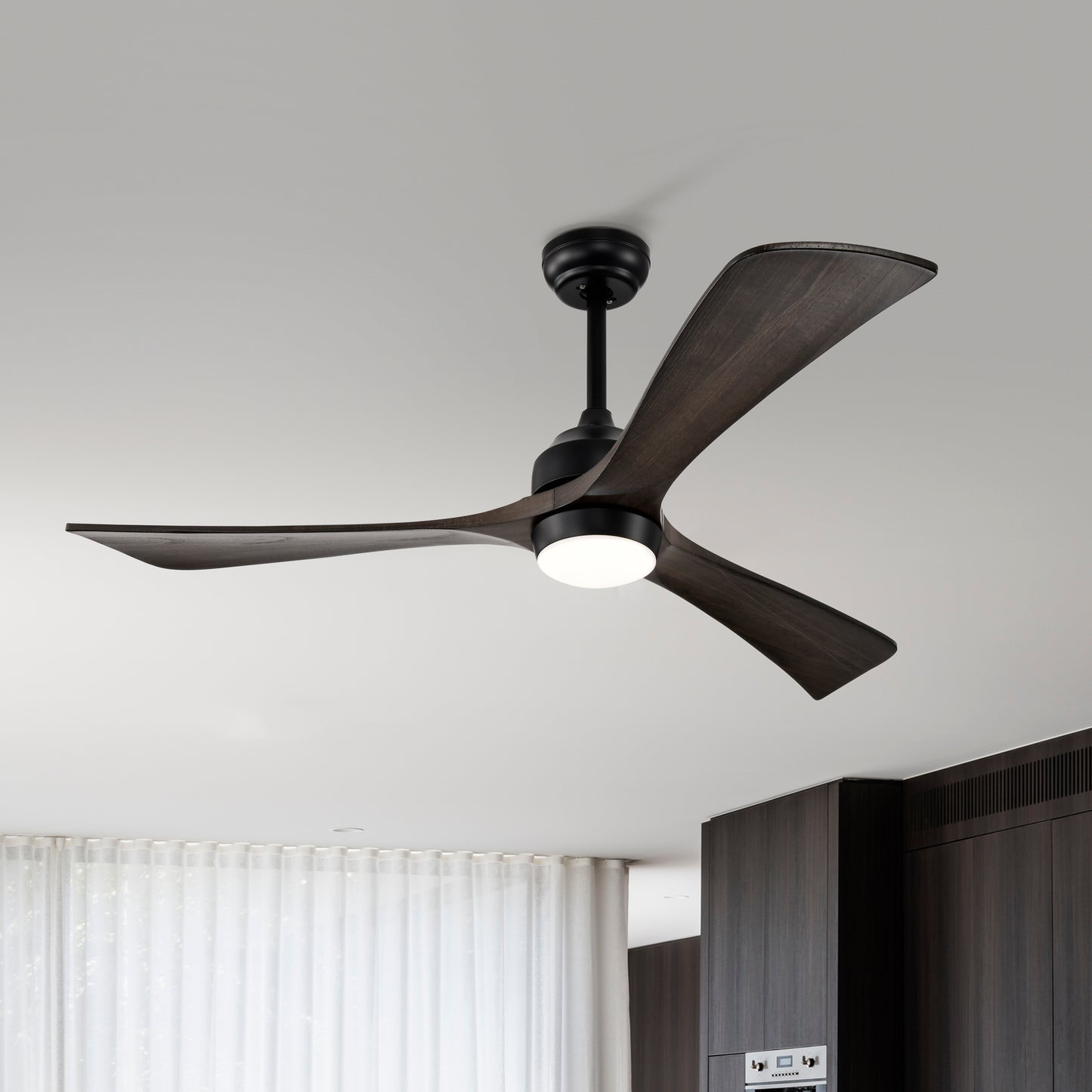 Melysen 52" Ceiling Fan with Lights Remote Control,Quiet DC Motor 3 Blade Ceiling Fans 6 Speed Levels,Reversible Ceiling Fan, for Patio Living Room, Bedroom, Office,Indoor.(Matte Black +Black Walnut )