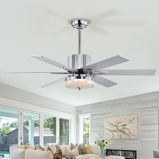 Melysen 52" Modern Ceiling Fans with Remote,Wood Ceiling Fan with Lights,LED Ceiling Fan Light with 6 Blade,3 Speed AC Motor Indoor Ceiling Fan for Patio,Living Room,Bedroom-Chrome