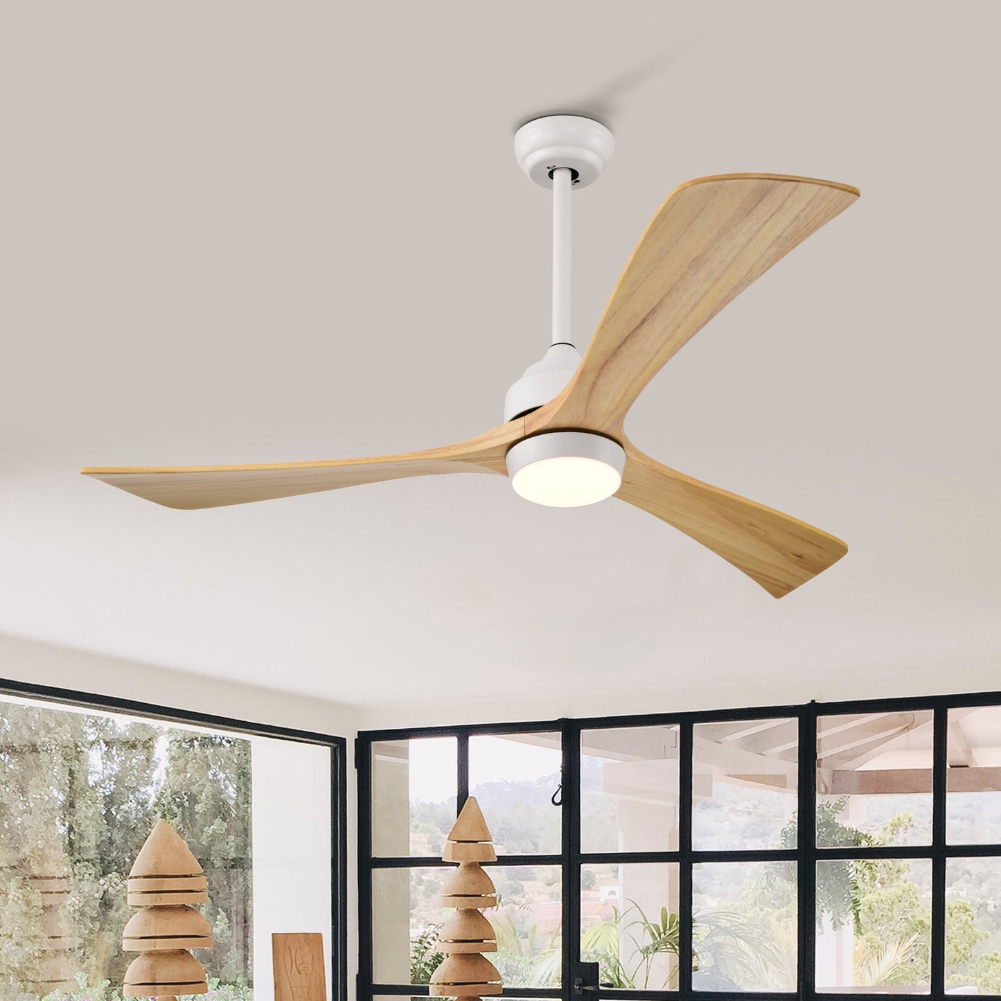 Melysen 52" Ceiling Fan with Lights Remote Control,Quiet DC Motor 3 Blade Ceiling Fans 6 Speed Levels,Reversible Ceiling Fan, for Patio Living Room, Bedroom, Office,Indoor.(White +Natural)