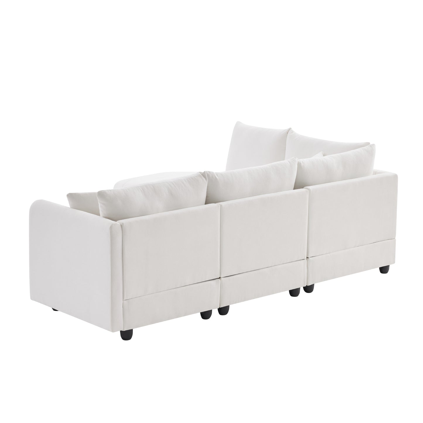 Melysen 89*79"Modern Sectional Sofa with Vertical Stripes ,2 Pillows ,5-Seat Couch with Convertible Ottoman , ,L-Shape Indoor Furniture ,White