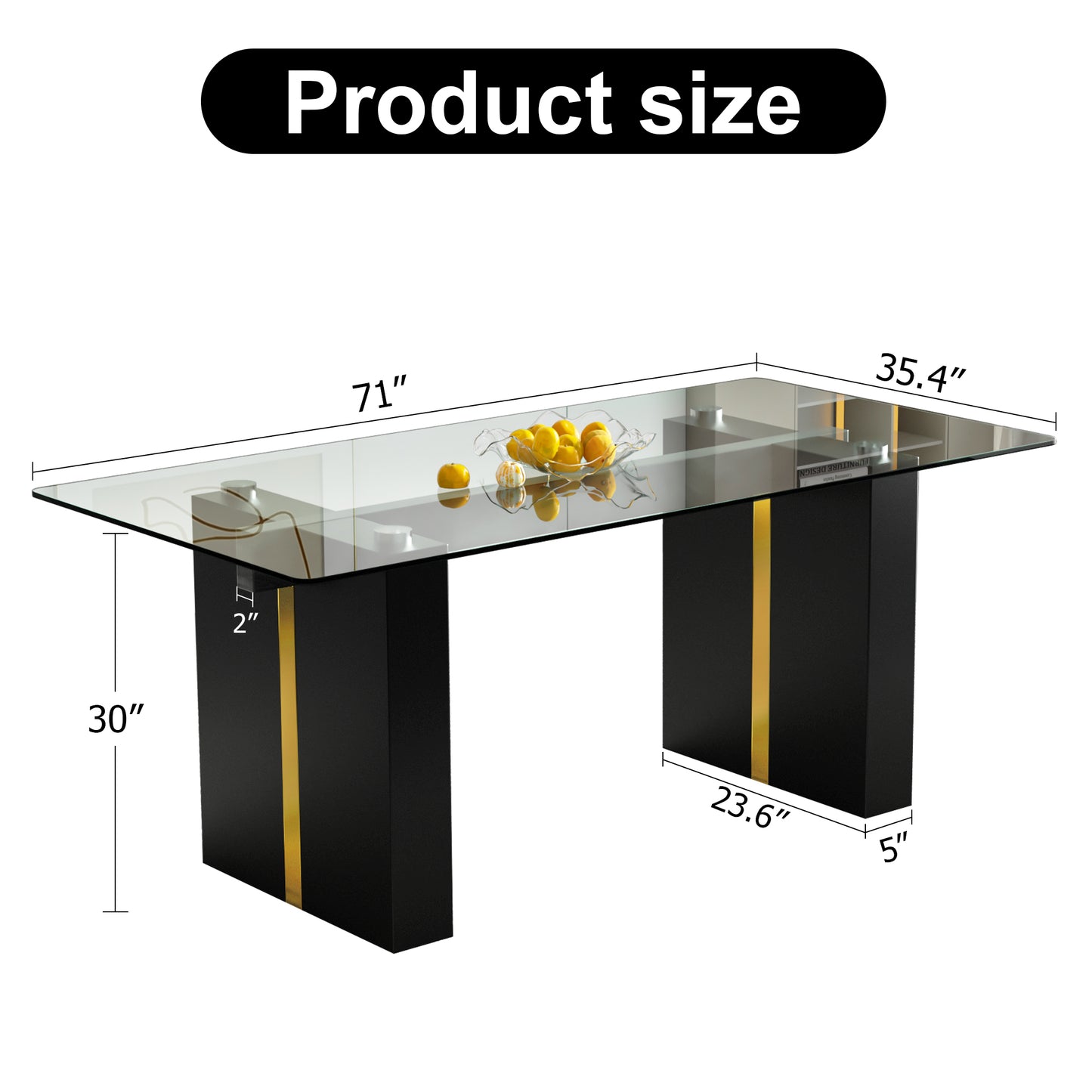 Melysen Large Modern Simple Rectangular Glass Table, Which Can Accommodate 6-8 People, Equipped with 0.39-Inch Tempered Glass Table Top and Large Mdf Table Legs, Used For Kitchen, Dining Room, Living Room1546