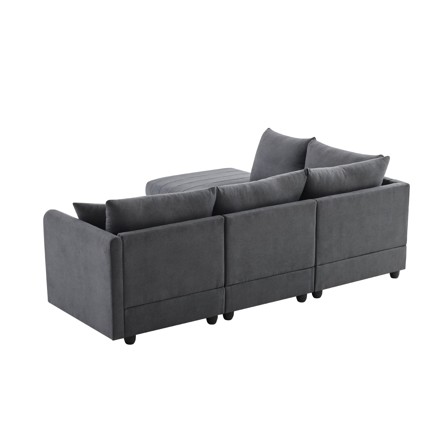 Melysen 89*79"Modern Sectional Sofa with Vertical Stripes ,2 Pillows ,5-Seat Couch with Convertible Ottoman , ,L-Shape Indoor Furniture ,Dark Gray