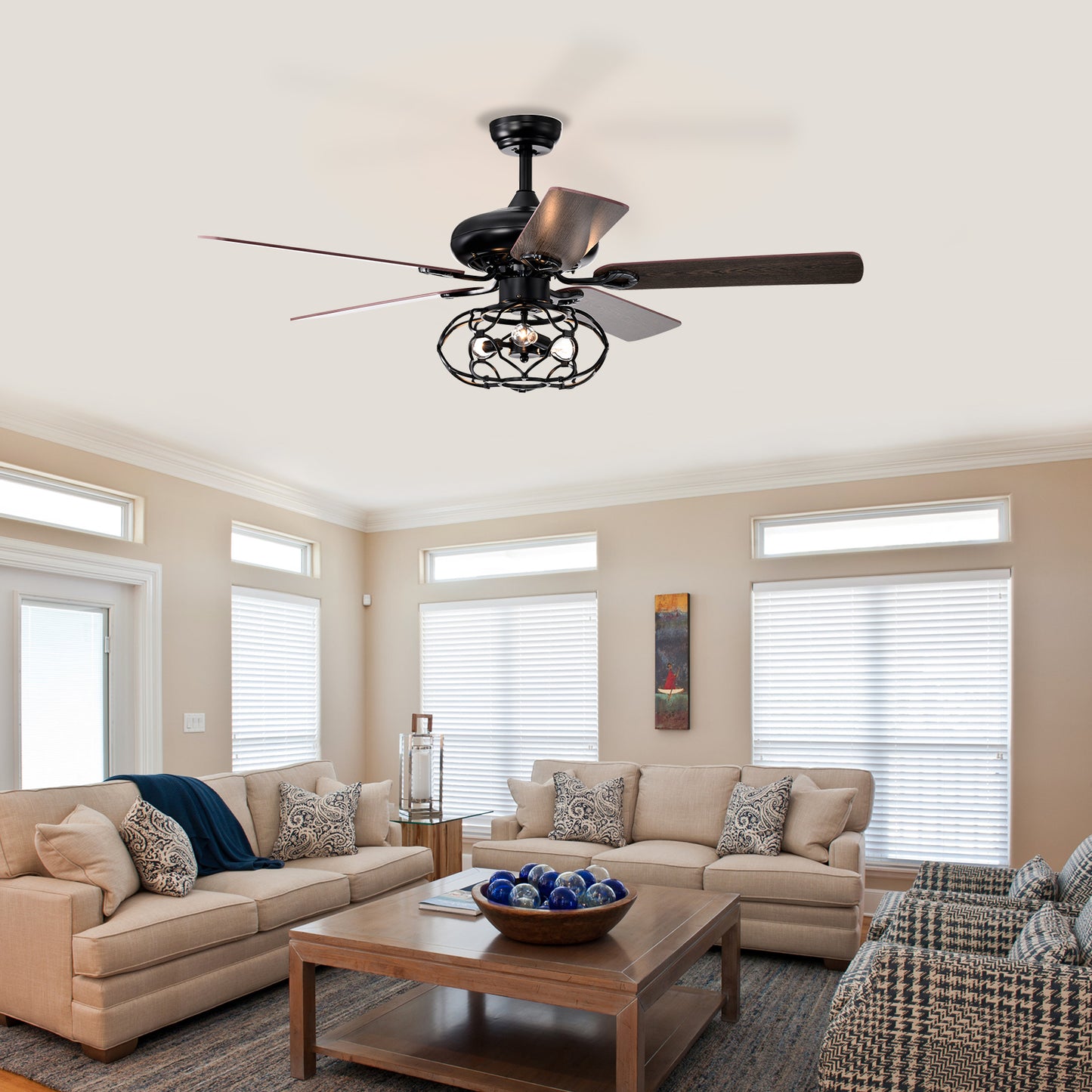 Melysen Low Profile Ceiling Fan with Lights(no include bulb),Blade Dark Wood 52-inch Ceiling Fan (Optional Remote&2 Color Option Blades)