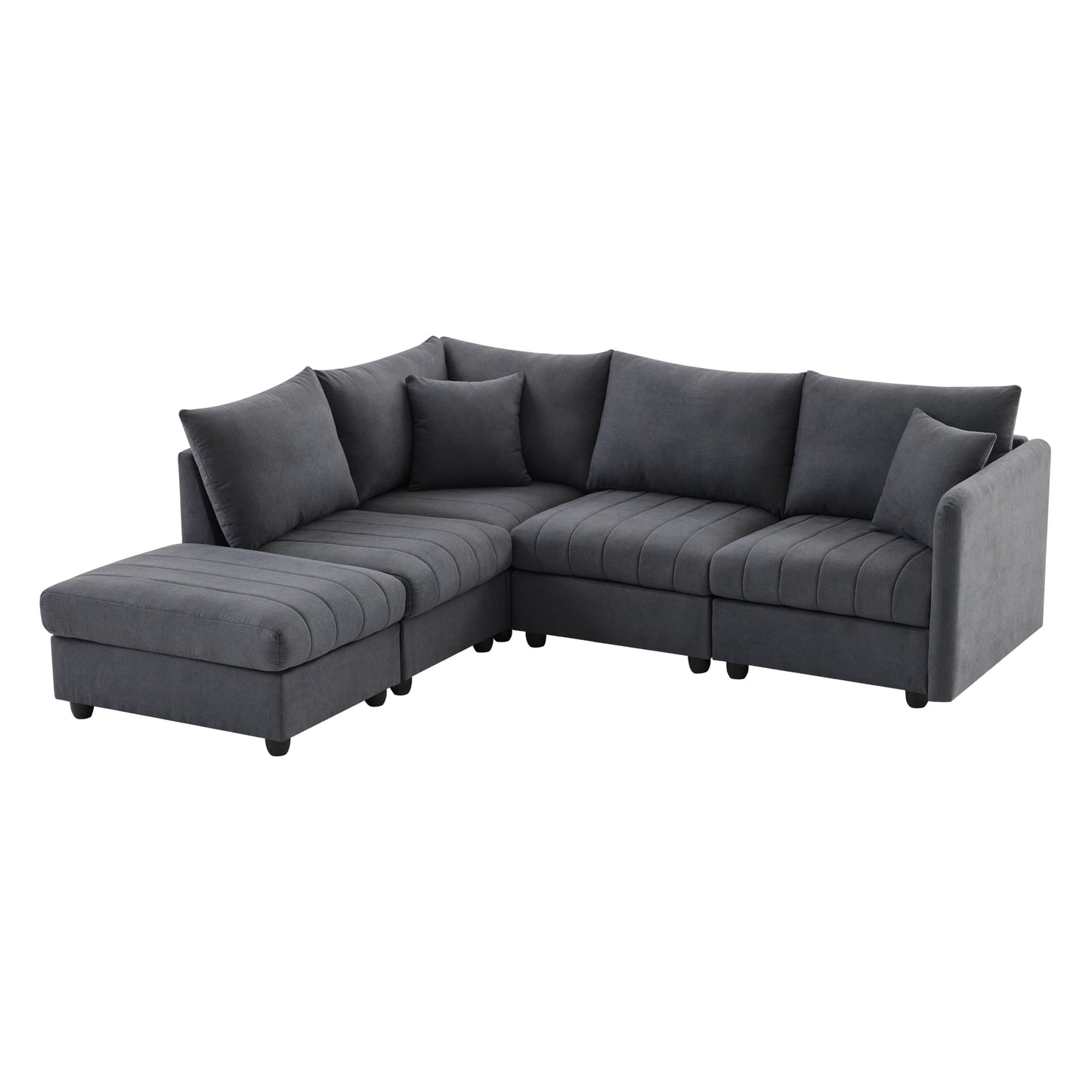 Melysen 89*79"Modern Sectional Sofa with Vertical Stripes ,2 Pillows ,5-Seat Couch with Convertible Ottoman , ,L-Shape Indoor Furniture ,Dark Gray