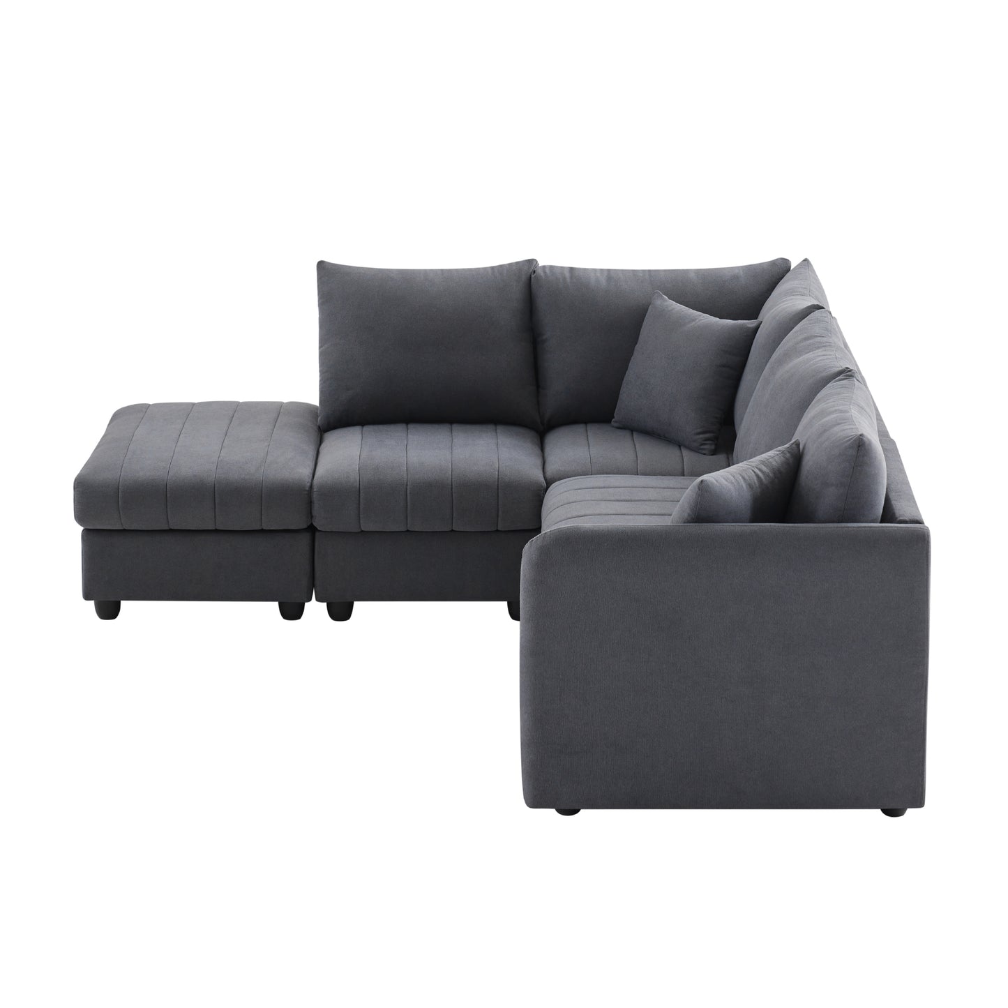 Melysen 89*79"Modern Sectional Sofa with Vertical Stripes ,2 Pillows ,5-Seat Couch with Convertible Ottoman , ,L-Shape Indoor Furniture ,Dark Gray