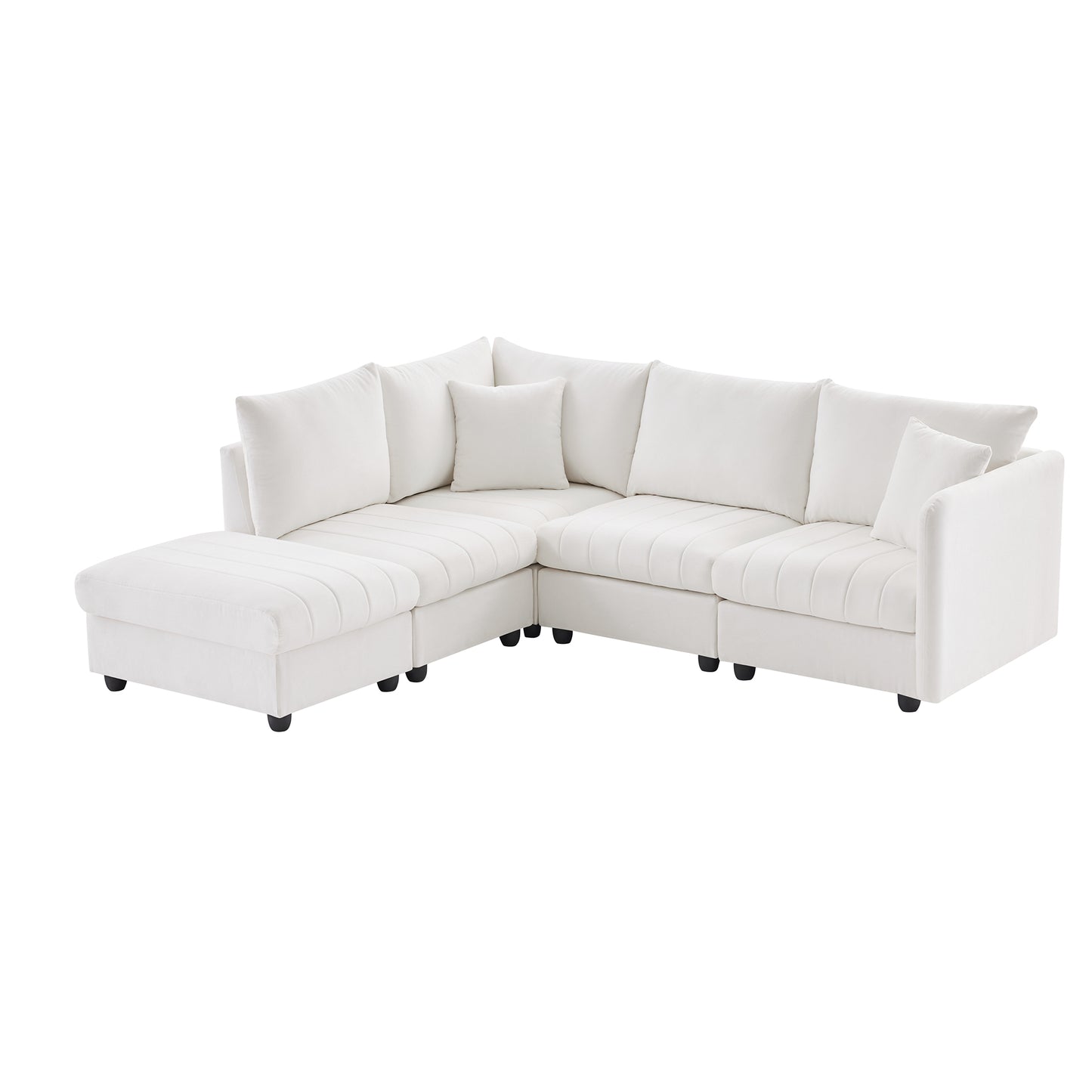 Melysen 89*79"Modern Sectional Sofa with Vertical Stripes ,2 Pillows ,5-Seat Couch with Convertible Ottoman , ,L-Shape Indoor Furniture ,White