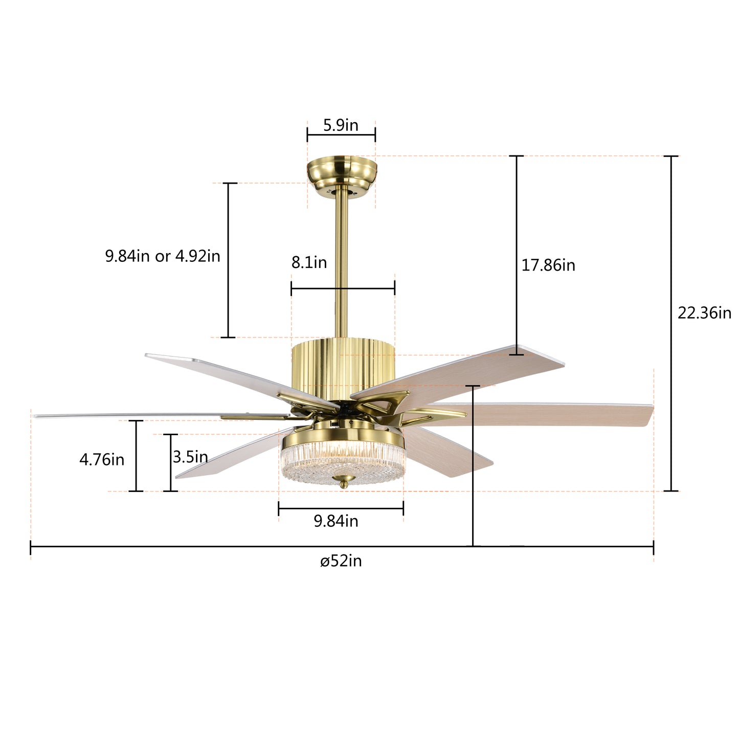 Melysen 52" Modern Ceiling Fans with Remote,Wood Ceiling Fan with Lights,LED Ceiling Fan Light with 5 Blade,3 Speed AC Motor Indoor Ceiling Fan for Patio,Living Room,Bedroom